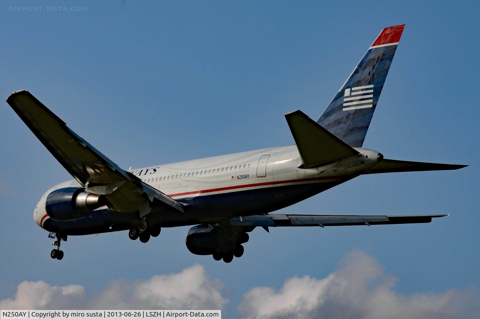 N250AY, 1988 Boeing 767-201 C/N 23902, US Airways Boeing 767-201 airplane before landing at Zurich International Airport.