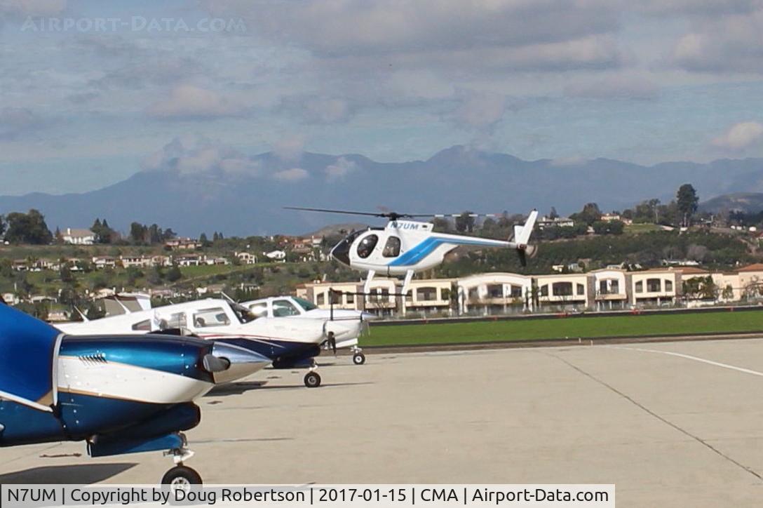 N7UM, 1975 Hughes 369HS C/N 850767S, 1975 Hughes 369HS, one Allison 250-C20 Turboshaft, 4 seats, approaching landing at a CMA ramp