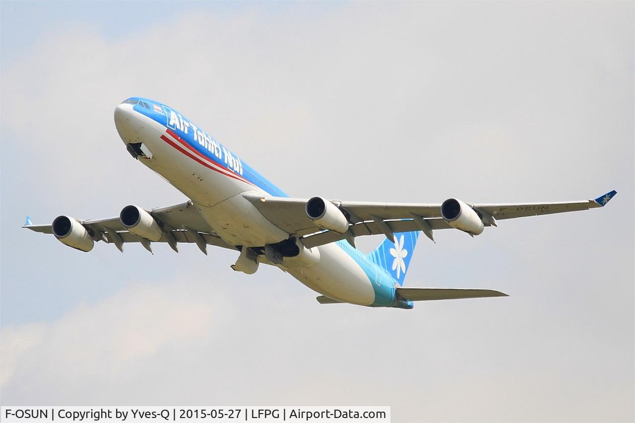 F-OSUN, 2001 Airbus A340-313 C/N 446, Airbus A340-313, Take-off Rwy 27L, Roissy Charles De Gaulle Airport (LFPG-CDG)