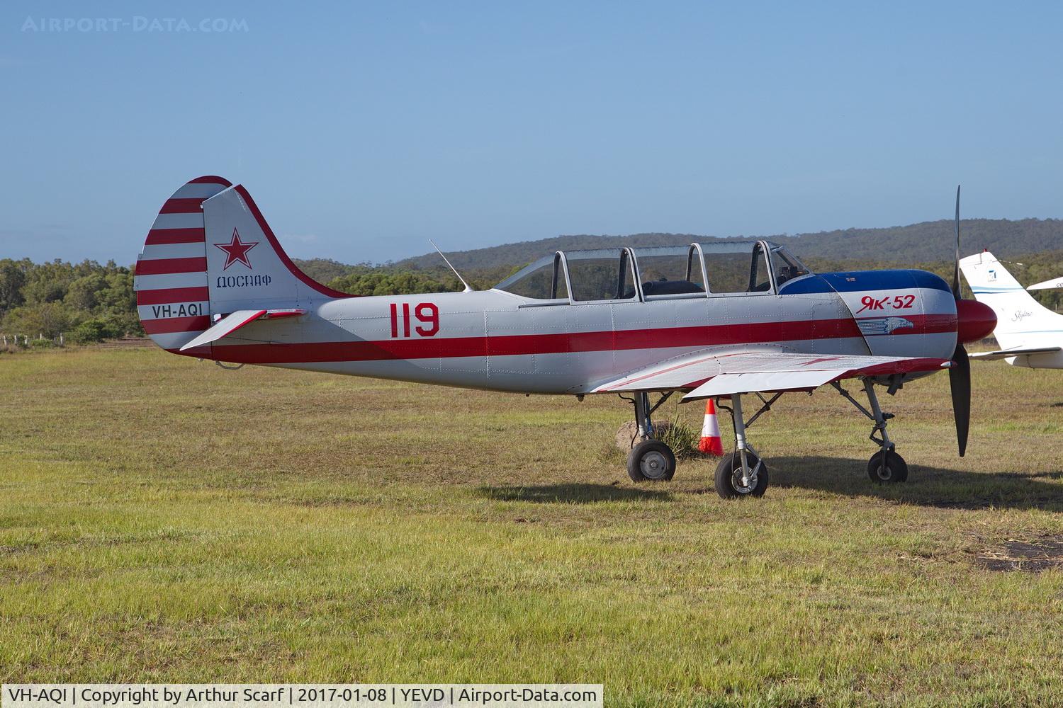VH-AQI, 1984 Yakovlev Yak-52 C/N 844714, At the Great Eastern Fly In - Evans Head Memorial Aerodrome 08-01-2017