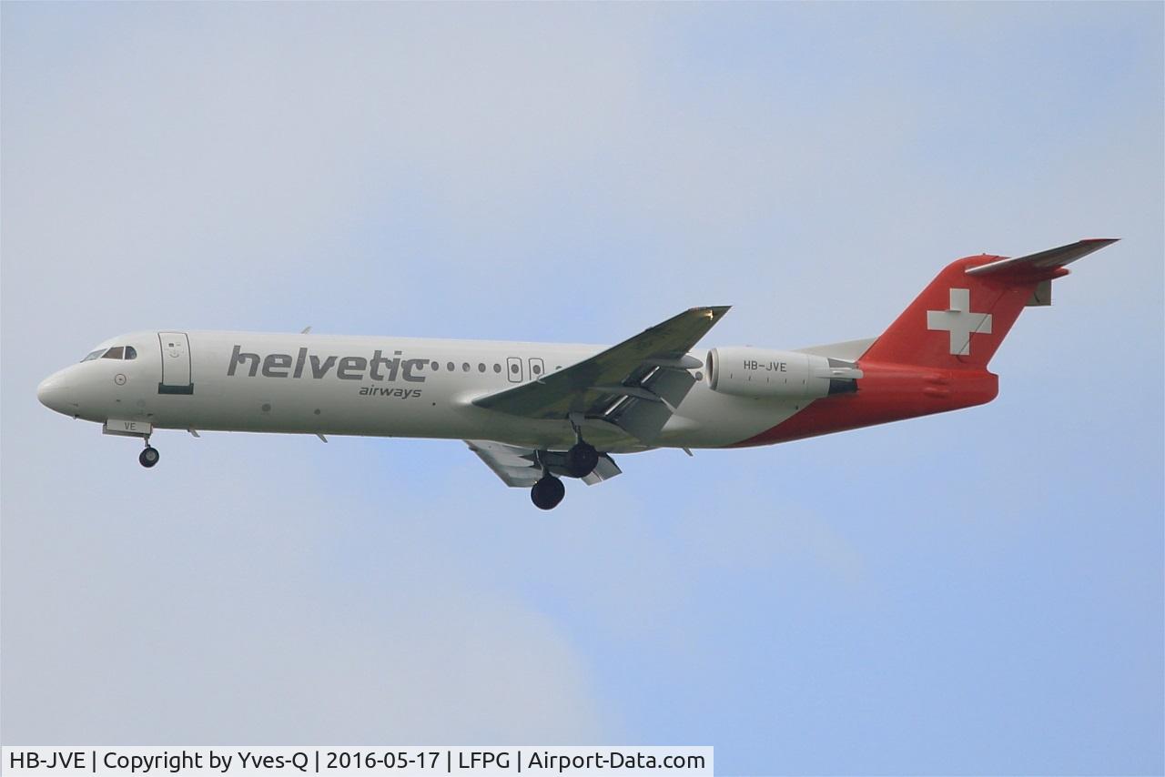 HB-JVE, 1993 Fokker 100 (F-28-0100) C/N 11459, Fokker 100, On final rwy 27R, Paris-Roissy Charles De Gaulle airport (LFPG-CDG)