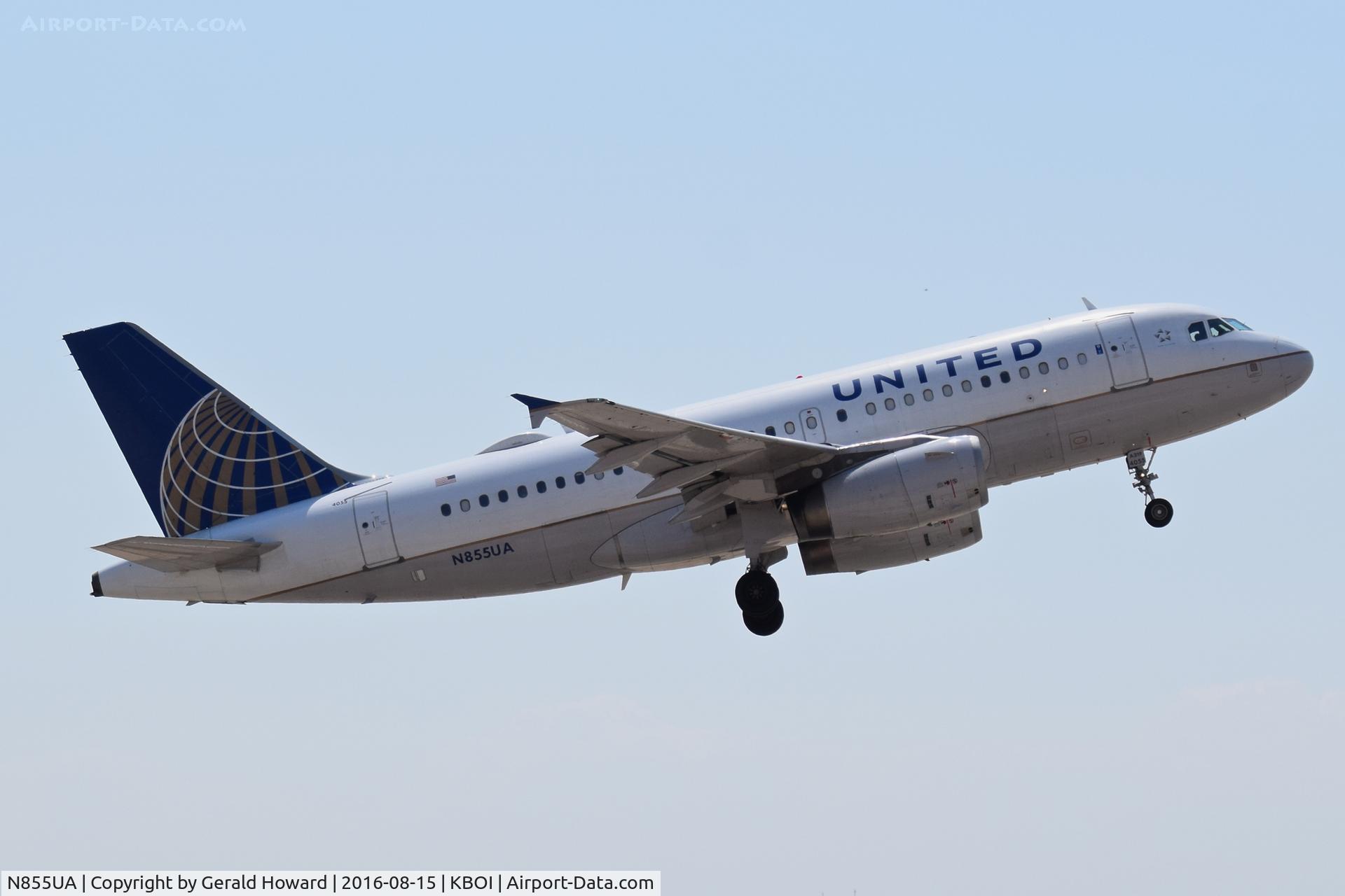 N855UA, 2002 Airbus A319-131 C/N 1737, departing RWY 28R.