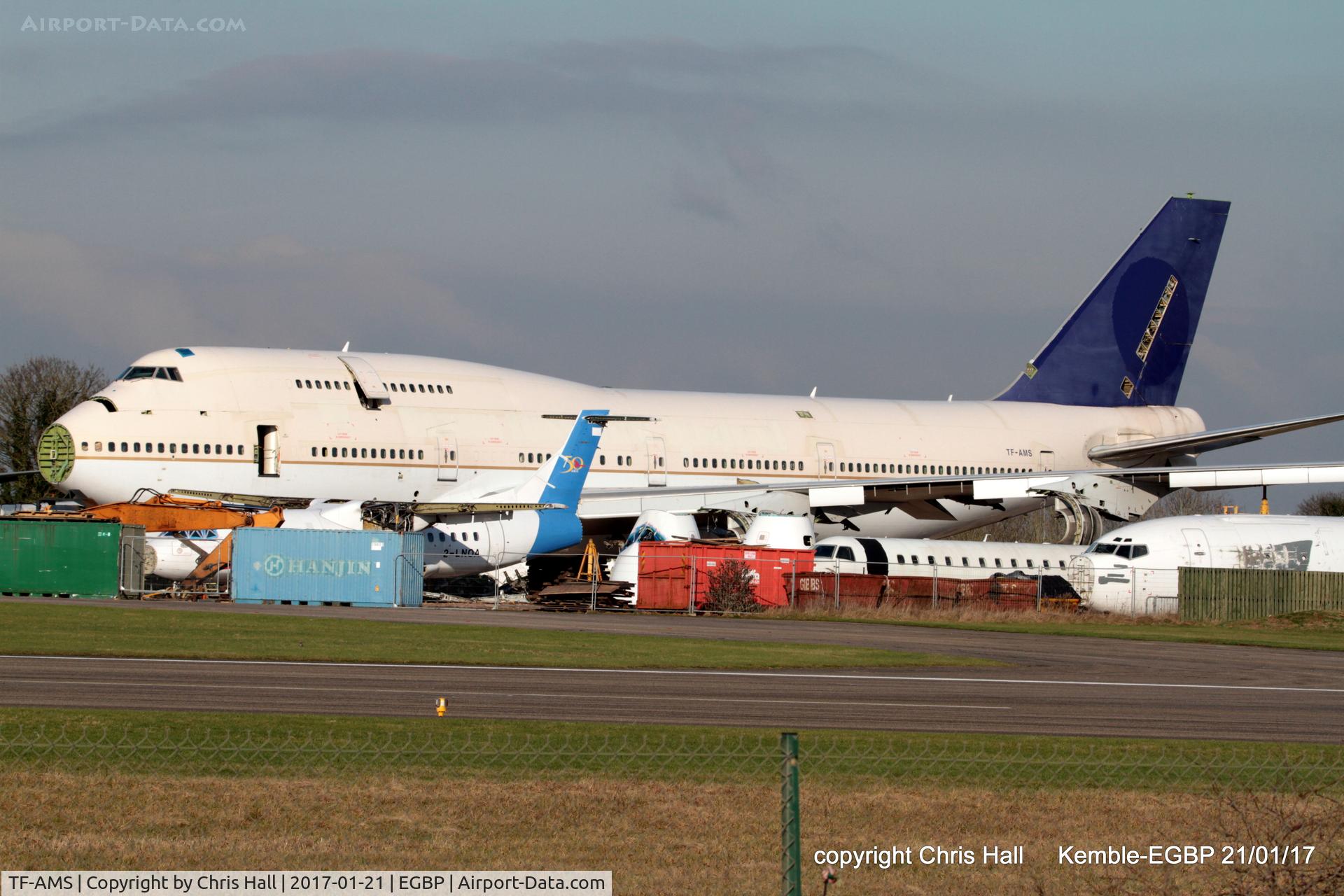 TF-AMS, 1990 Boeing 747-481 C/N 24920, in the scrapping area at Kemble