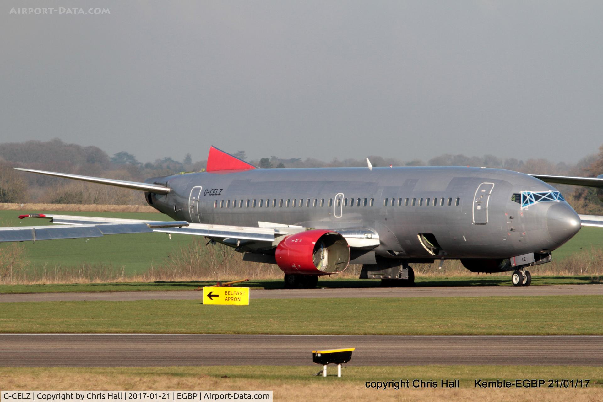 G-CELZ, 1986 Boeing 737-377(QC) C/N 23658, in the scrapping area at Kemble