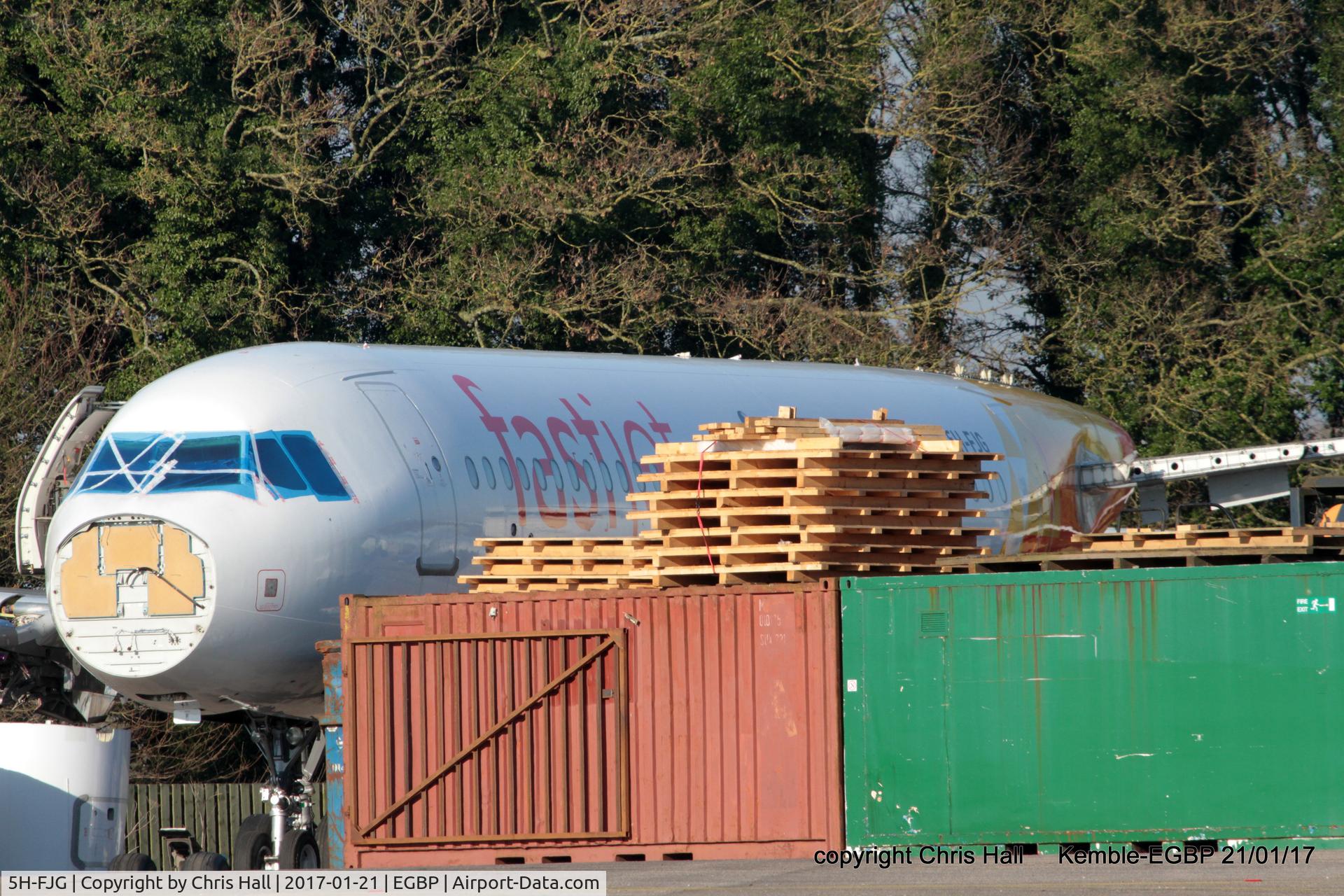 5H-FJG, 2006 Airbus A319-112 C/N 2891, in the scrapping area at Kemble