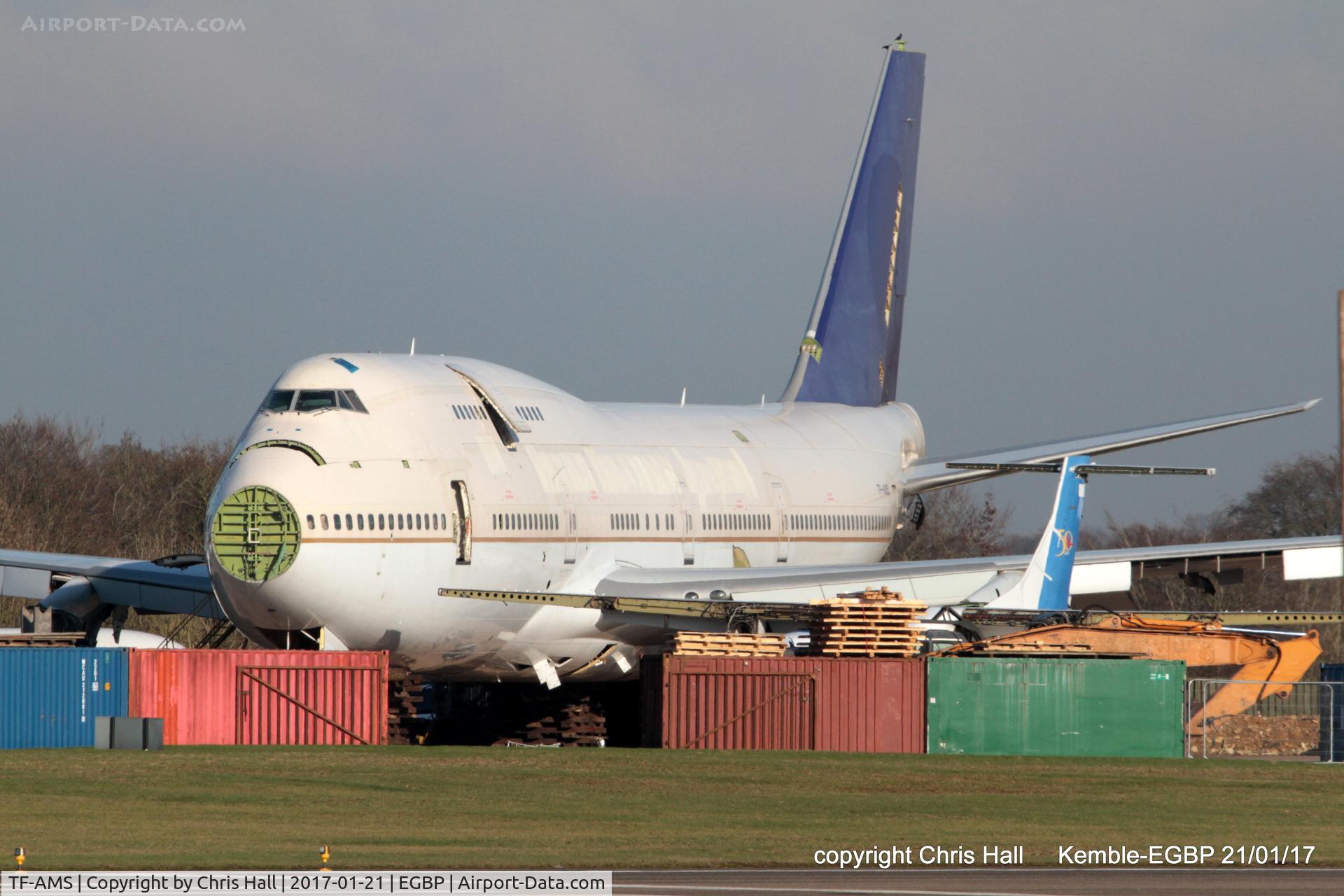 TF-AMS, 1990 Boeing 747-481 C/N 24920, in the scrapping area at Kemble