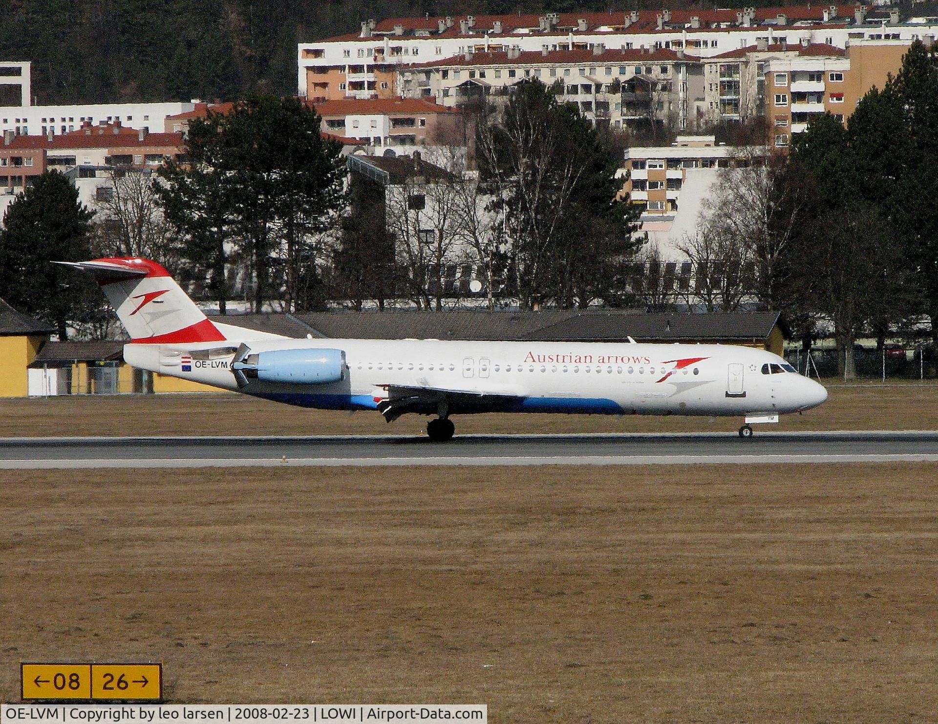 OE-LVM, 1991 Fokker F100 (F-28-0100) C/N 11361, Innsbruck 23.2.2008