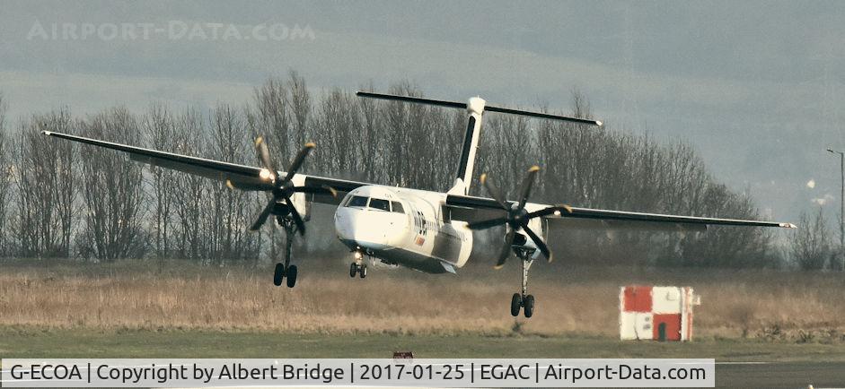 G-ECOA, 2007 De Havilland Canada DHC-8-402Q Dash 8 C/N 4180, Belfast City - flybe Dash 8 (G-ECOA) landing from Glasgow in a 20/25 knot southerly with occasional gusts.