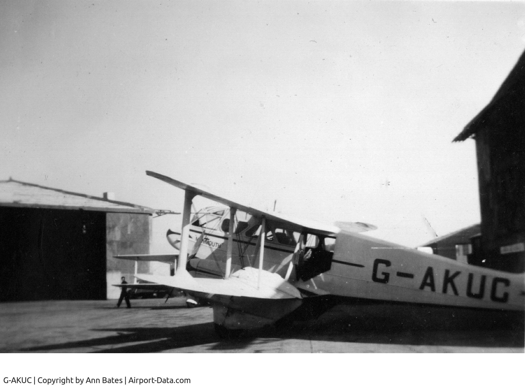G-AKUC, 1941 De Havilland DH-89A Dominie/Dragon Rapide 4 C/N 6565, Taken at either a South Wales airport, or Weston-Super-Mare. Flown to Weston with my wife and father on board, about 1949. I Hope I've got the right identification of this.