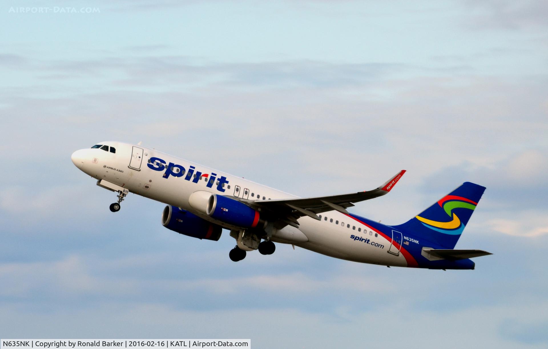 N635NK, 2014 Airbus A320-232 C/N 6383, takeoff Atlanta