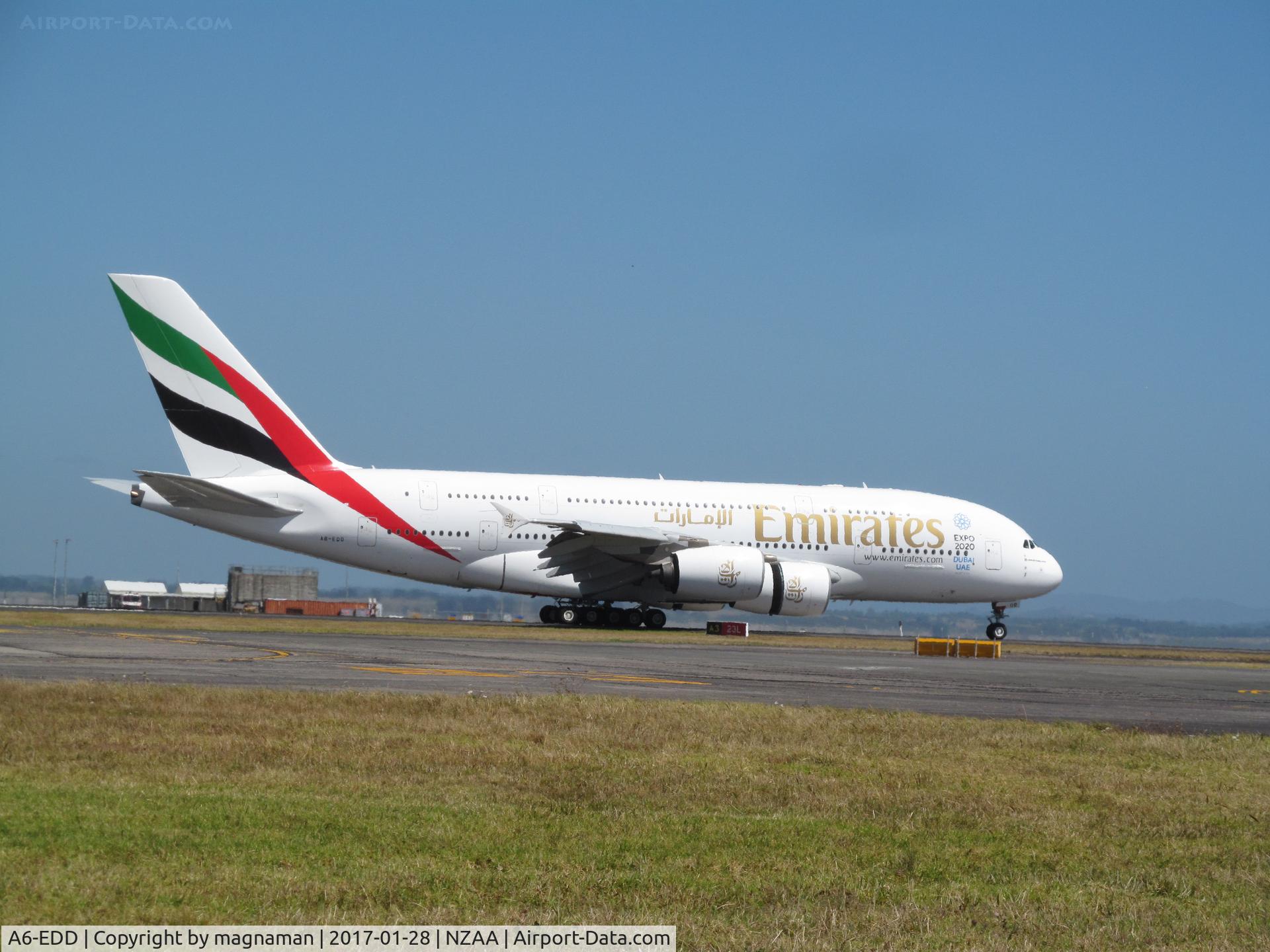 A6-EDD, 2008 Airbus A380-861 C/N 020, landing on 23L