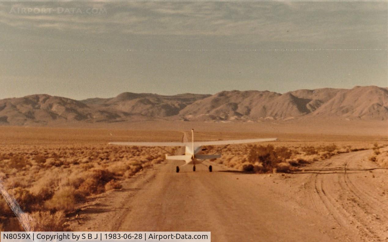 N8059X, 1961 Cessna 172B C/N 17248559, A quick stop on a flight to Death Valley as a result of passenger discomfort due to turbulence crossing the Sierra Nevada Mts. Landed on some runways not as nice.