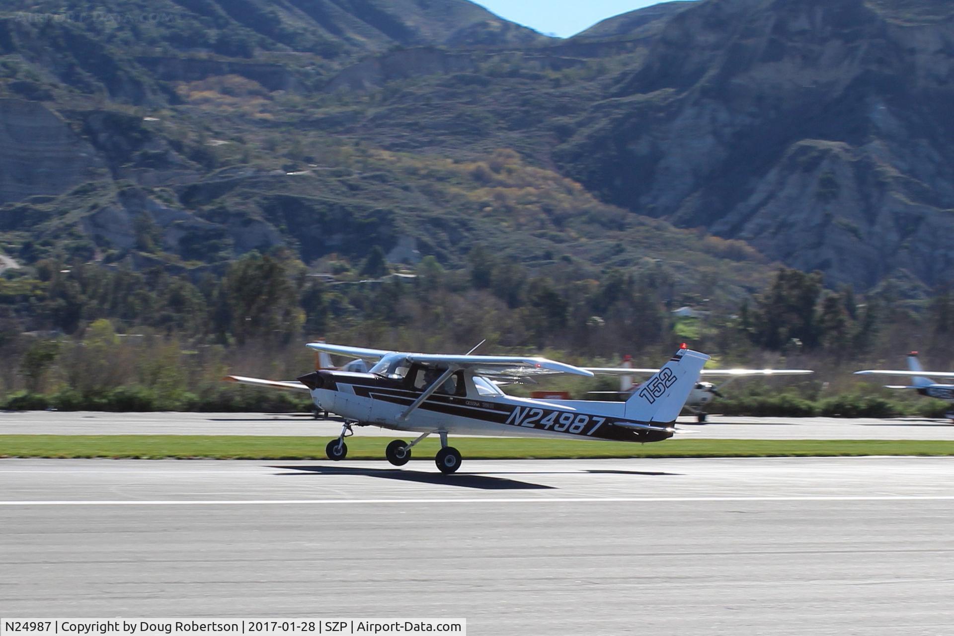 N24987, 1977 Cessna 152 C/N 15280496, 1977 Cessna 152, Lycoming O-235 108 Hp for 100LL, landing roll Rwy 04