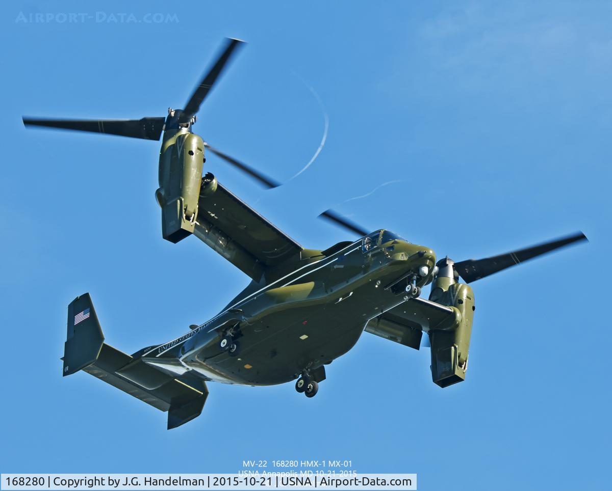 168280, 2013 Bell-Boeing MV-22B Osprey C/N D0197, In hover mode  over the U.S. Naval Academy.
