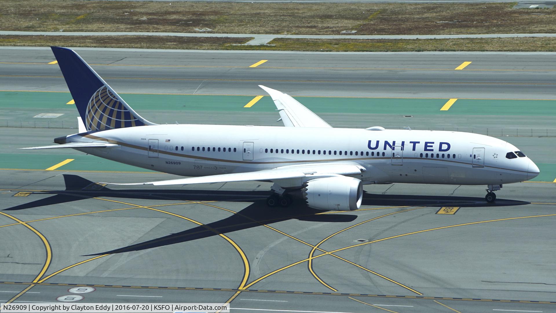 N26909, 2013 Boeing 787-8 Dreamliner C/N 34827, Shot taken from the new tower at SFO. 2016.