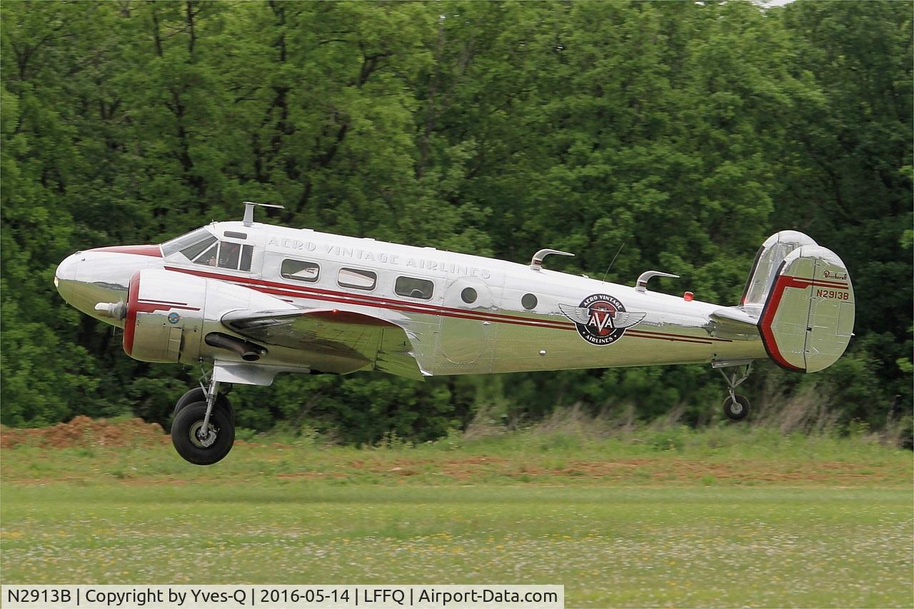 N2913B, 1953 Beech D18S C/N A-963, Beech D18S, Take off rwy 28, La Ferté-Alais airfield (LFFQ) Air show 2016