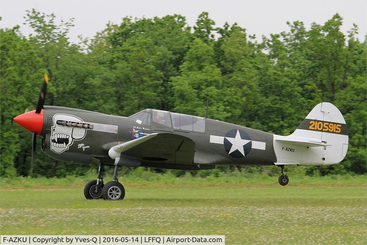 F-AZKU, 1942 Curtiss P-40N Warhawk C/N 29677, Curtiss P-40N Warhawk, Take off rwy 28, La Ferté-Alais (LFFQ) Air show 2016