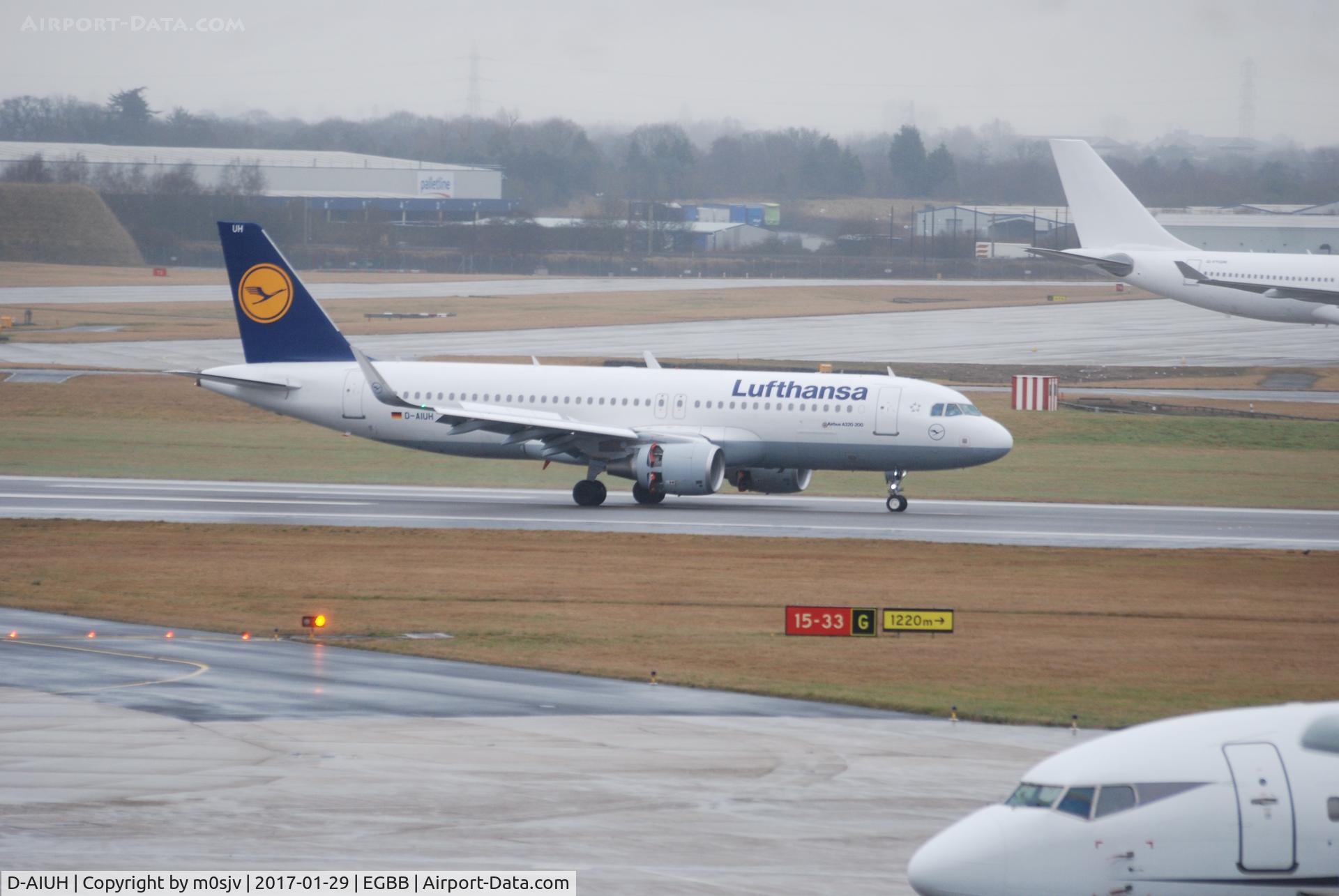 D-AIUH, 2014 Airbus A320-214 C/N 6225, Just after landing at BHX on a murky day