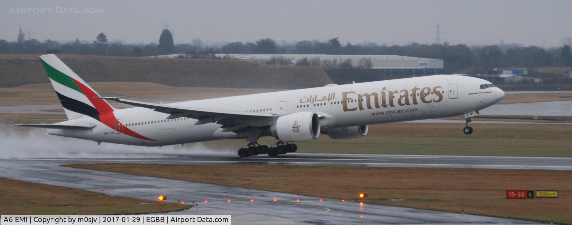 A6-EMI, 1996 Boeing 777-21H/ER C/N 27250, Just after landing at BHX