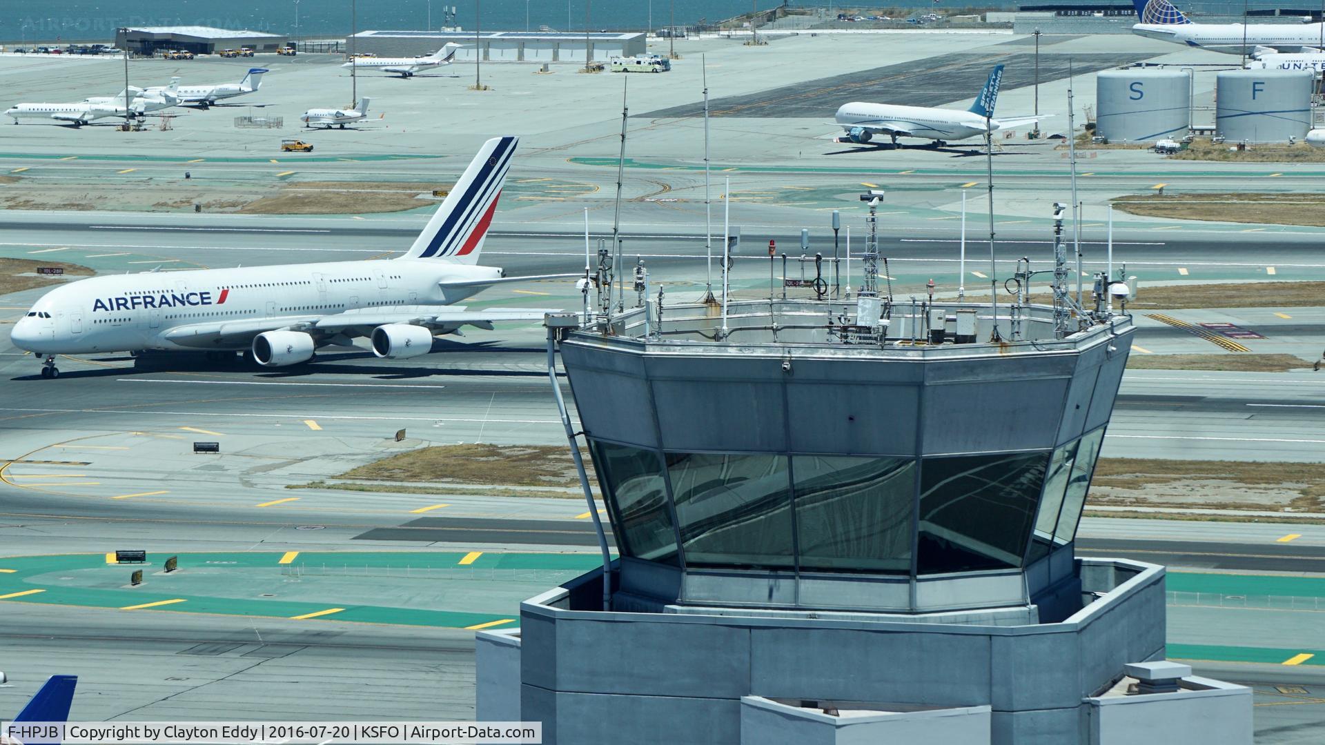 F-HPJB, 2009 Airbus A380-861 C/N 040, Shot taken from new control tower. SFO 2016
