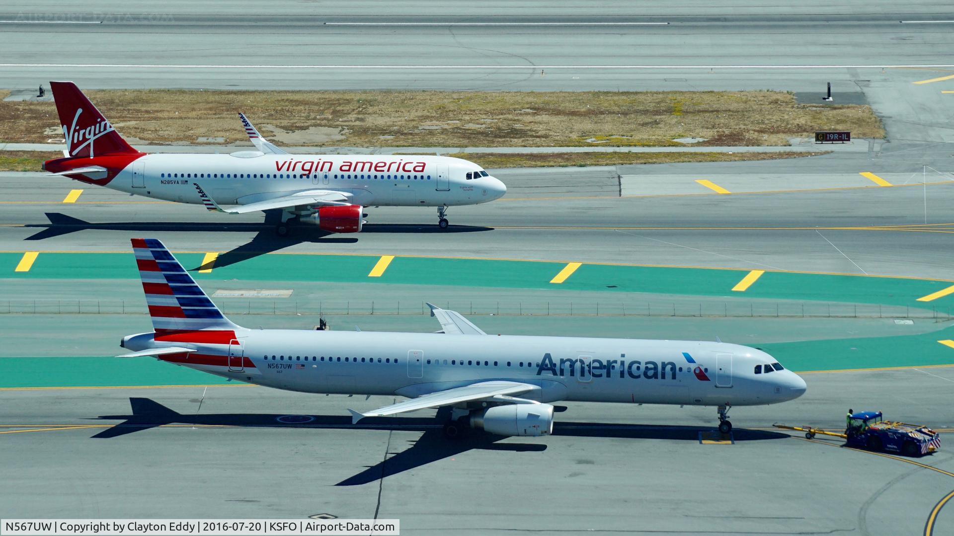 N567UW, 2013 Airbus A321-231 C/N 5728, American Airlines. Shot taken from new SFO tower. 2016.