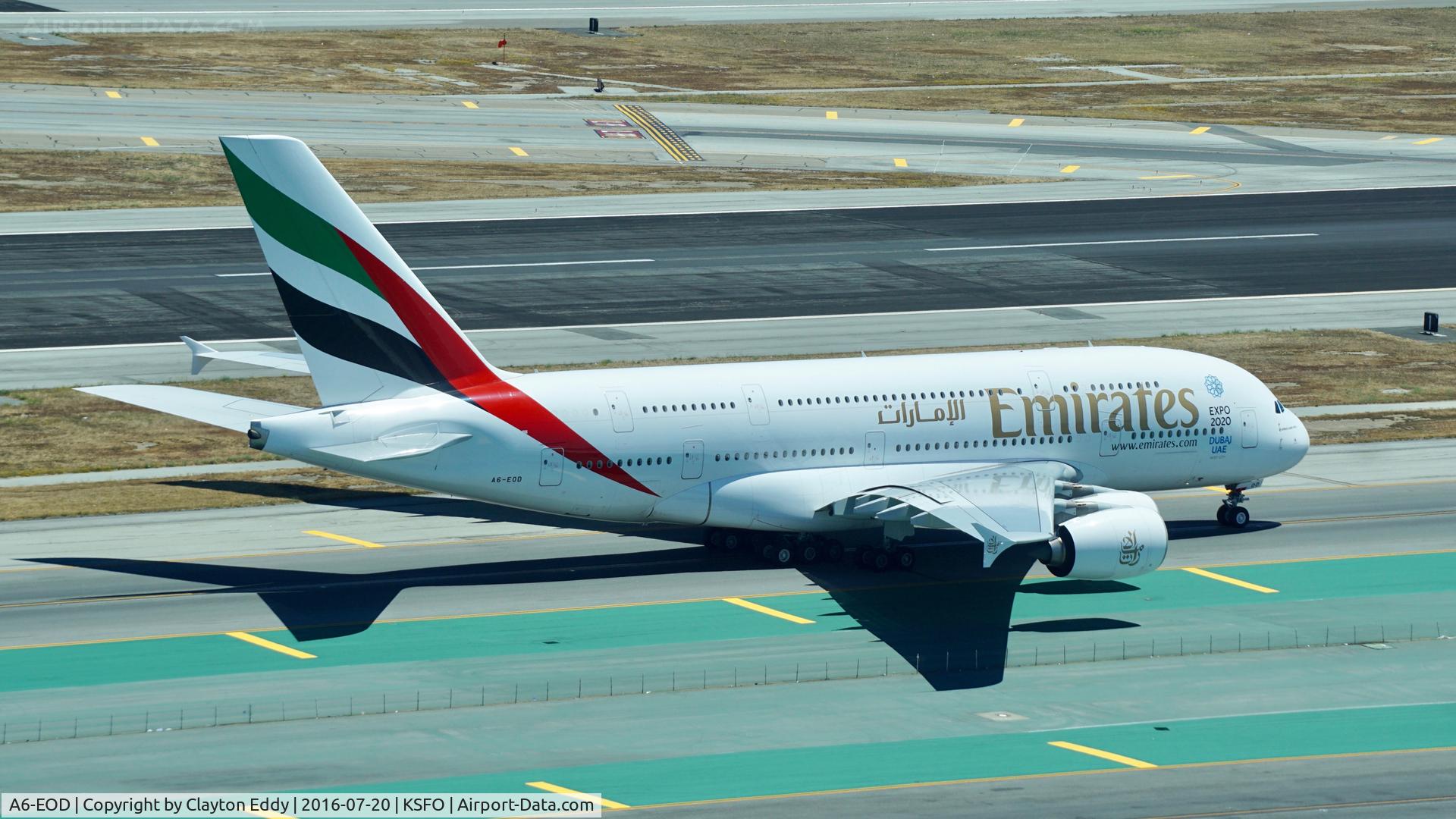 A6-EOD, 2014 Airbus A380-861 C/N 168, Shot taken from the new SFO tower. 2016.