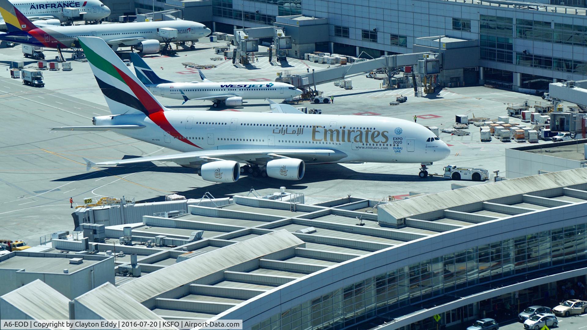 A6-EOD, 2014 Airbus A380-861 C/N 168, Shot taken from new tower at SFO. 2016.