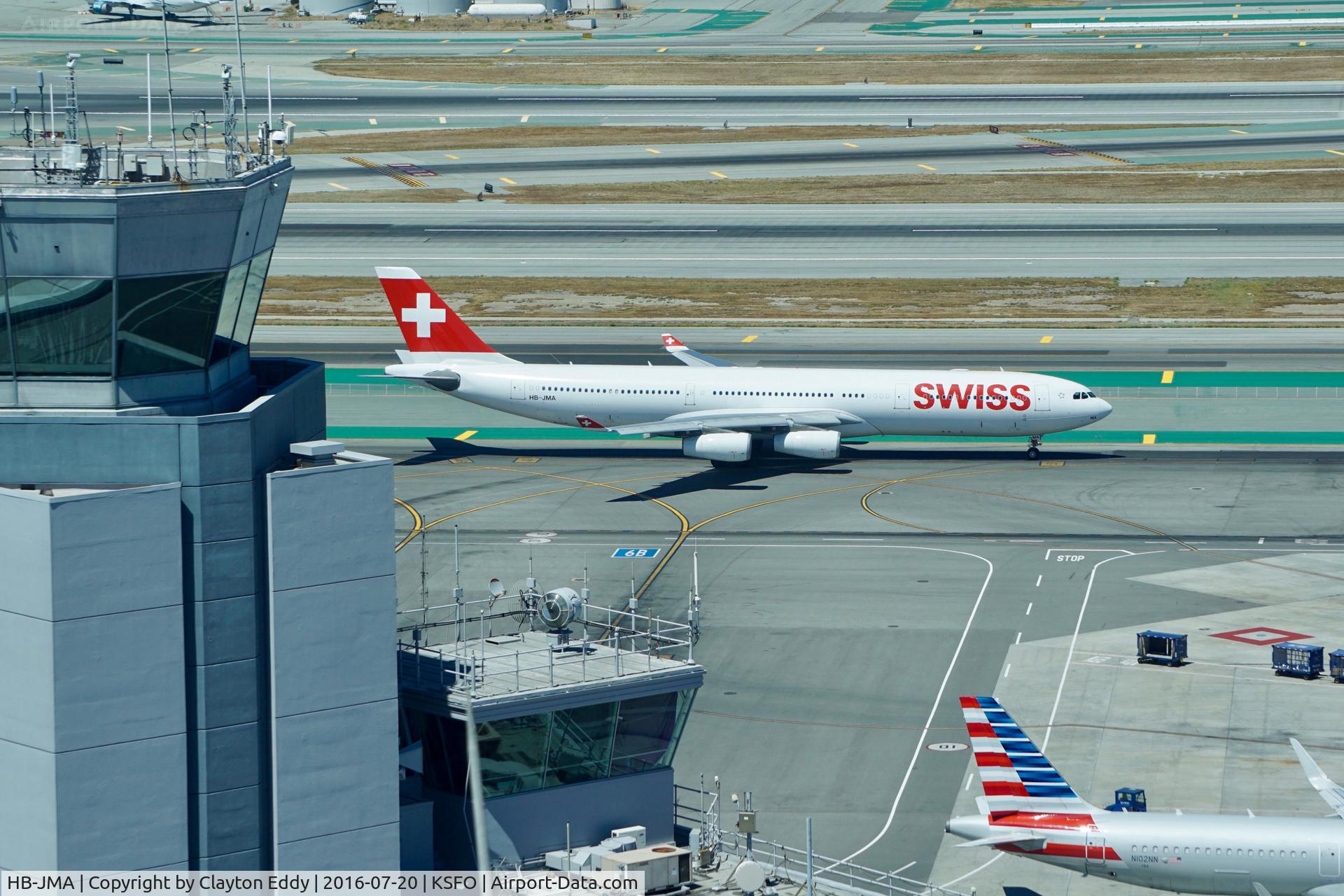 HB-JMA, 2003 Airbus A340-313 C/N 538, Shot taken from the new control tower at SFO. 2016.