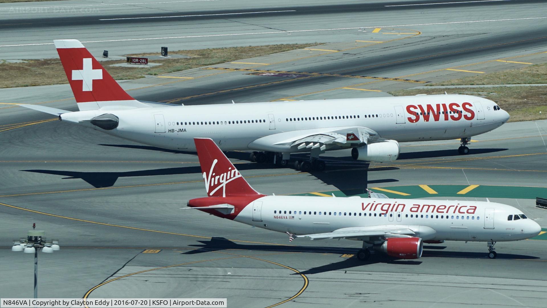 N846VA, 2011 Airbus A320-214 C/N 4894, Shot from the new tower at SFO. 2016.