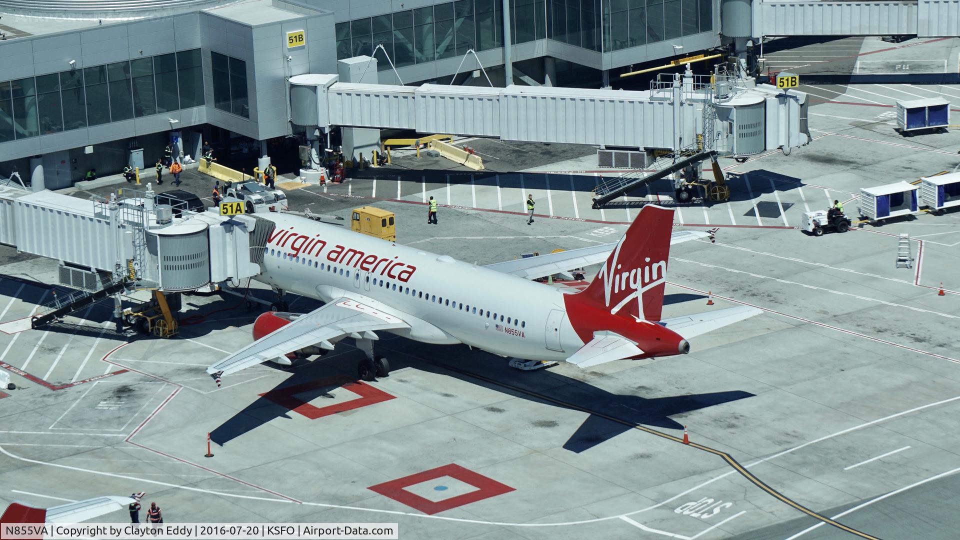 N855VA, 2012 Airbus A320-214 C/N 5179, Shot from the new control tower at SFO. 2016.