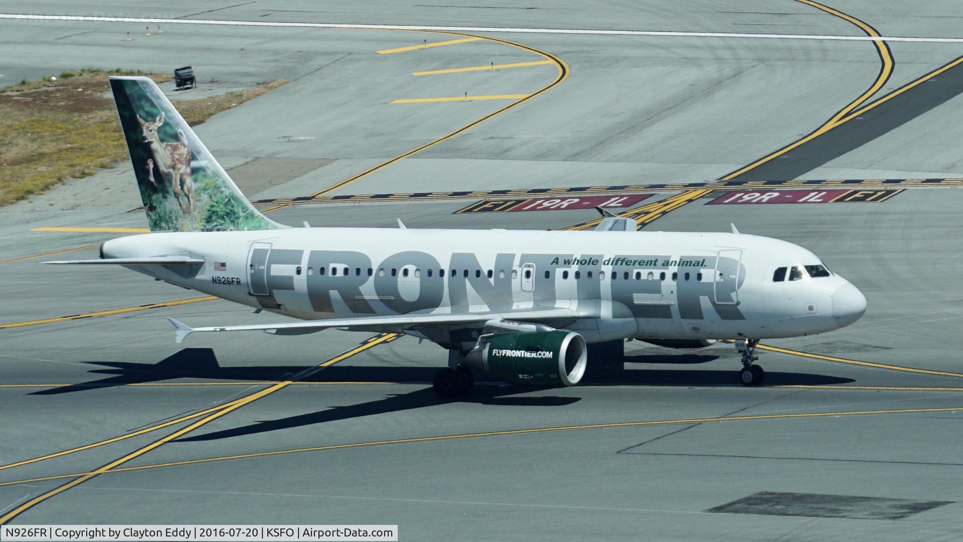 N926FR, 2004 Airbus A319-111 C/N 2198, Shot from the new tower at SFO. 2016.