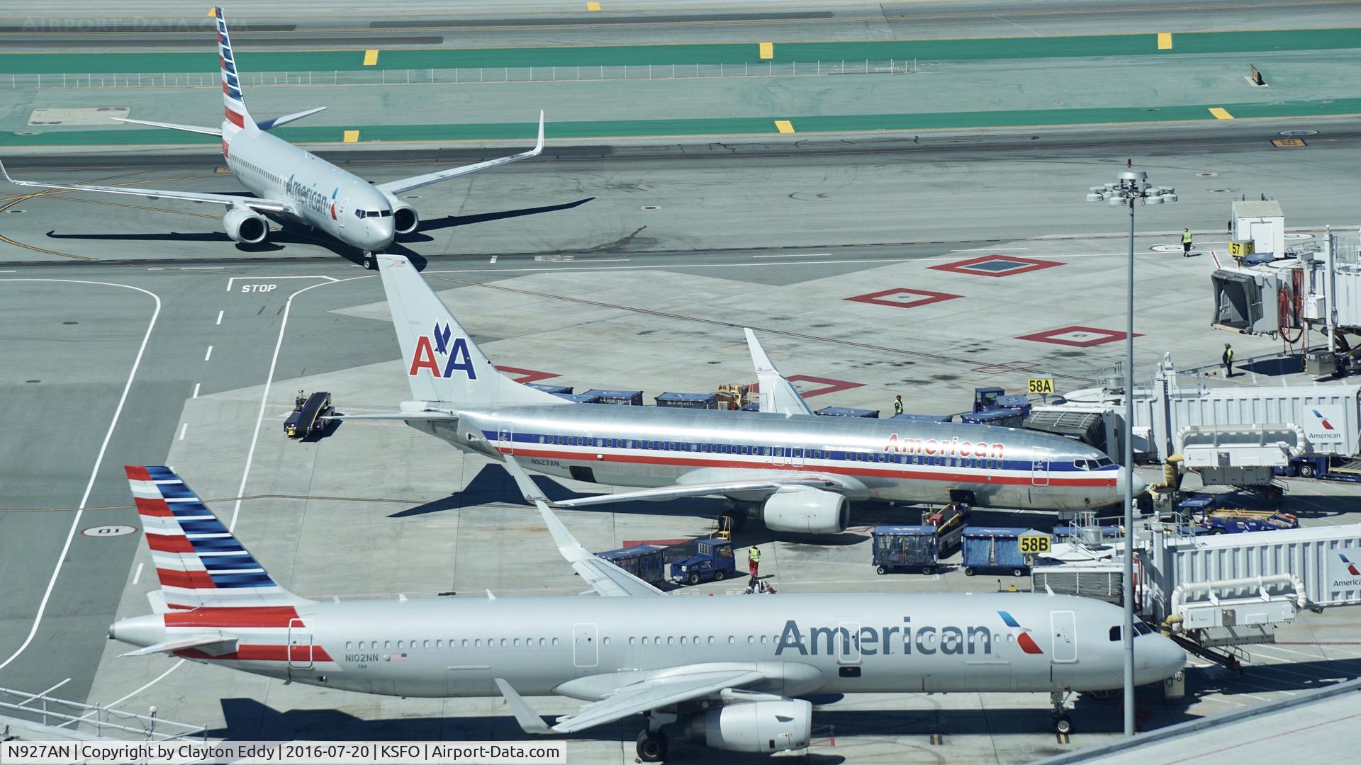 N927AN, 2000 Boeing 737-823 C/N 30077, Shot from the new control tower at SFO. 2016.