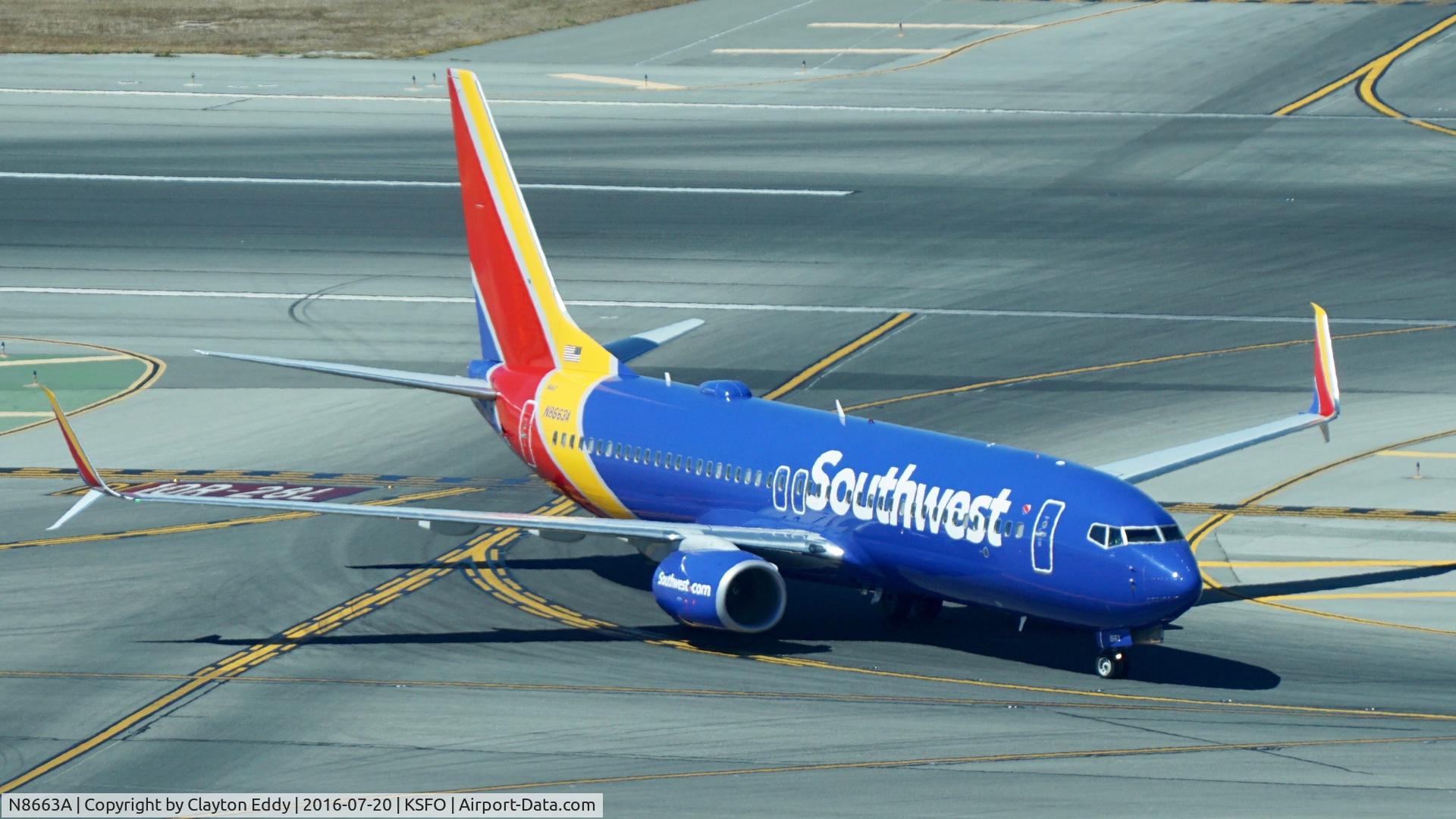 N8663A, 2015 Boeing 737-8H4 C/N 36902, Shot from the new control tower at SFO. 2016