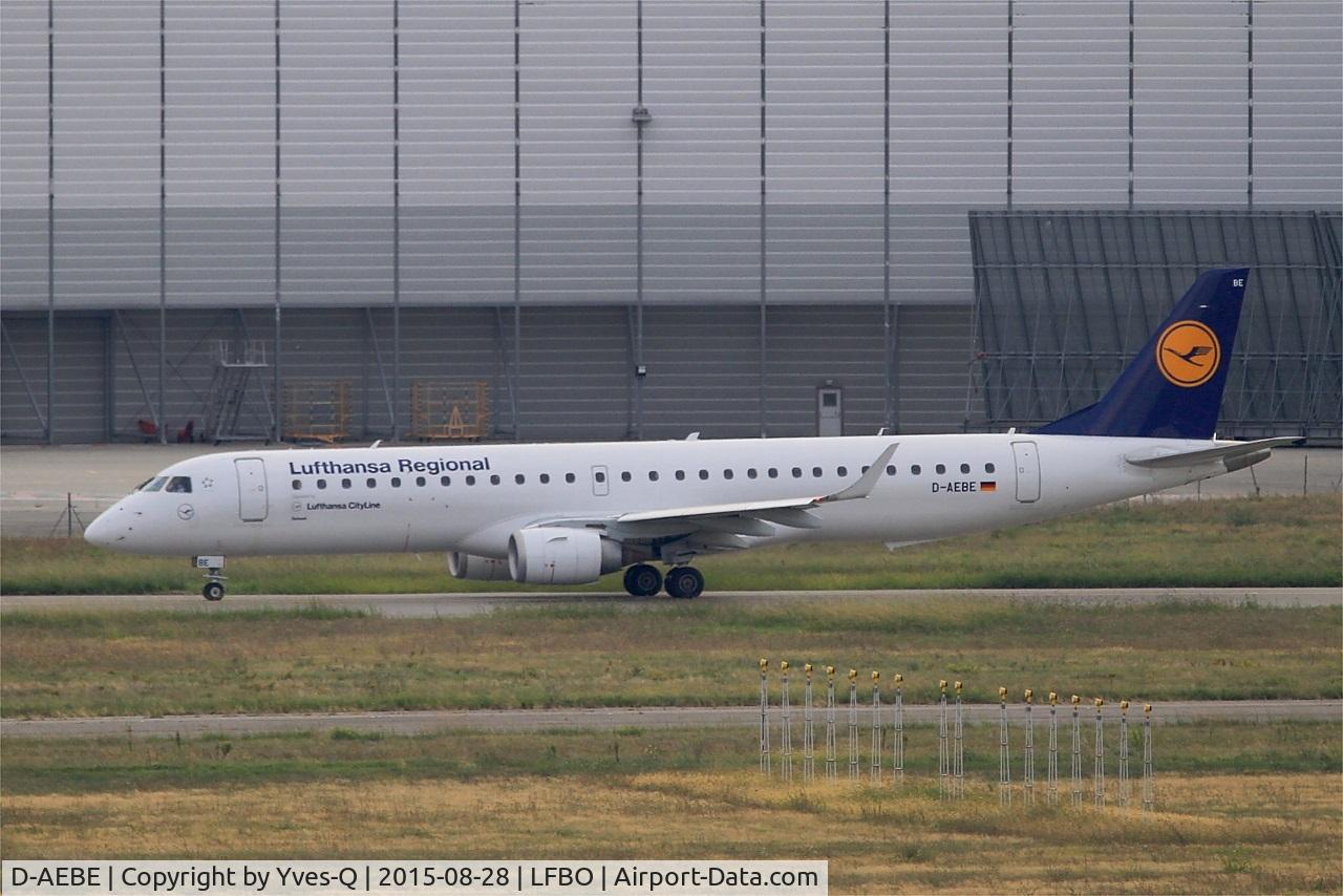 D-AEBE, 2010 Embraer 195LR (ERJ-190-200LR) C/N 19000350, Embraer ERJ-195LR, Taxiing to holding point rwy 14R, Toulouse-Blagnac Airport (LFBO-TLS)