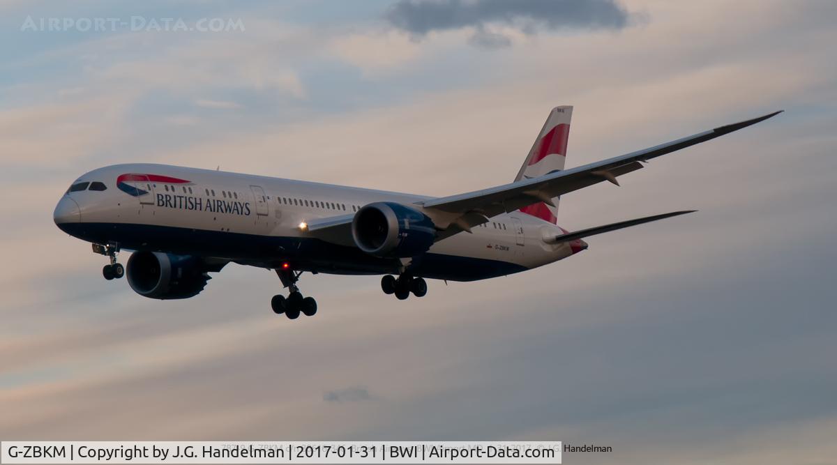 G-ZBKM, 2016 Boeing 787-9 Dreamliner Dreamliner C/N 38629, On final approach at sunset.