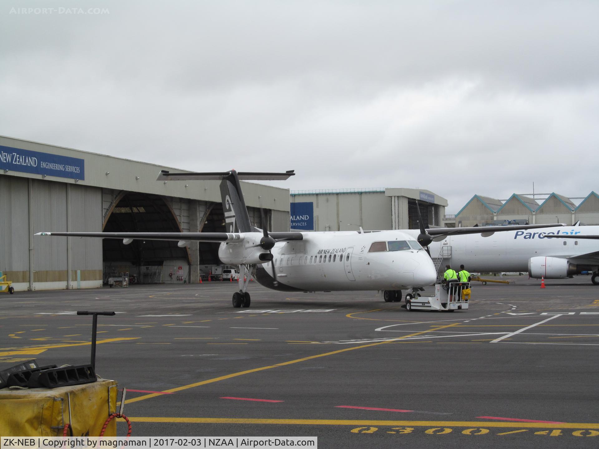 ZK-NEB, 2005 De Havilland Canada DHC-8-311 Dash 8 C/N 615, at domestic apron - now good views from car park