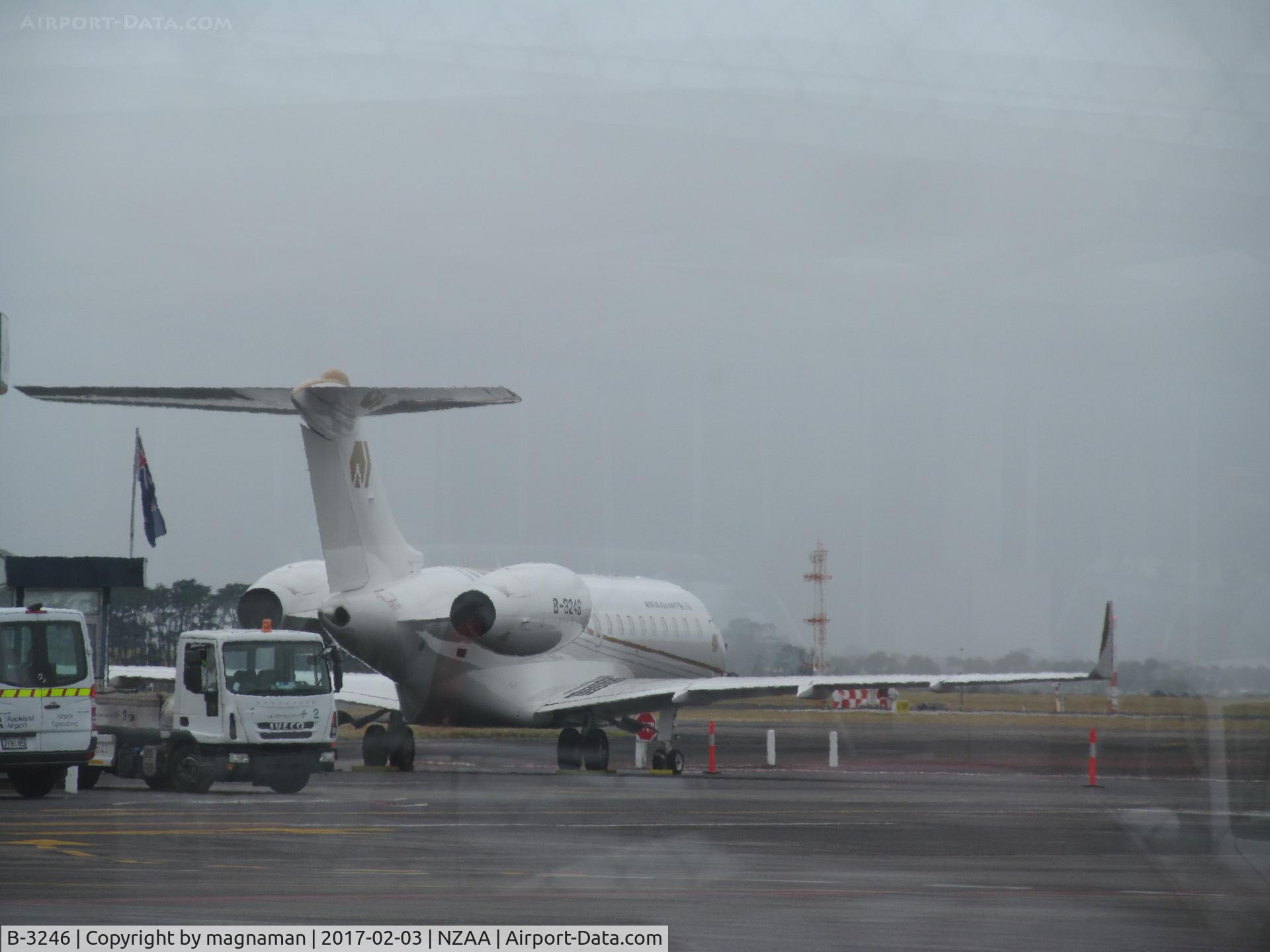 B-3246, 2015 Bombardier BD-700-1A10 Global 6000 C/N 9712, at AKL on biz parking