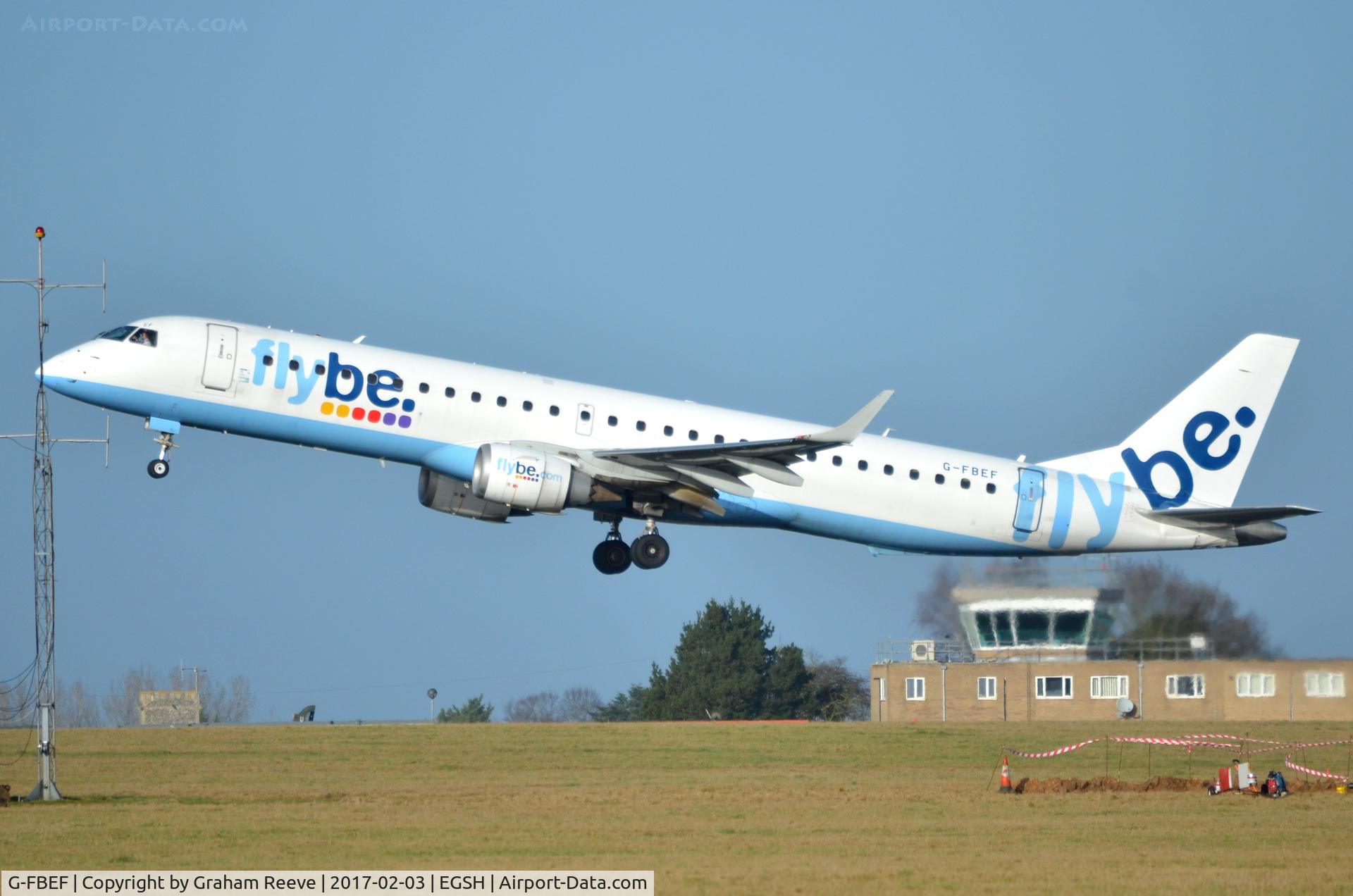G-FBEF, 2007 Embraer 195LR (ERJ-190-200LR) C/N 19000104, Departing from Norwich.
