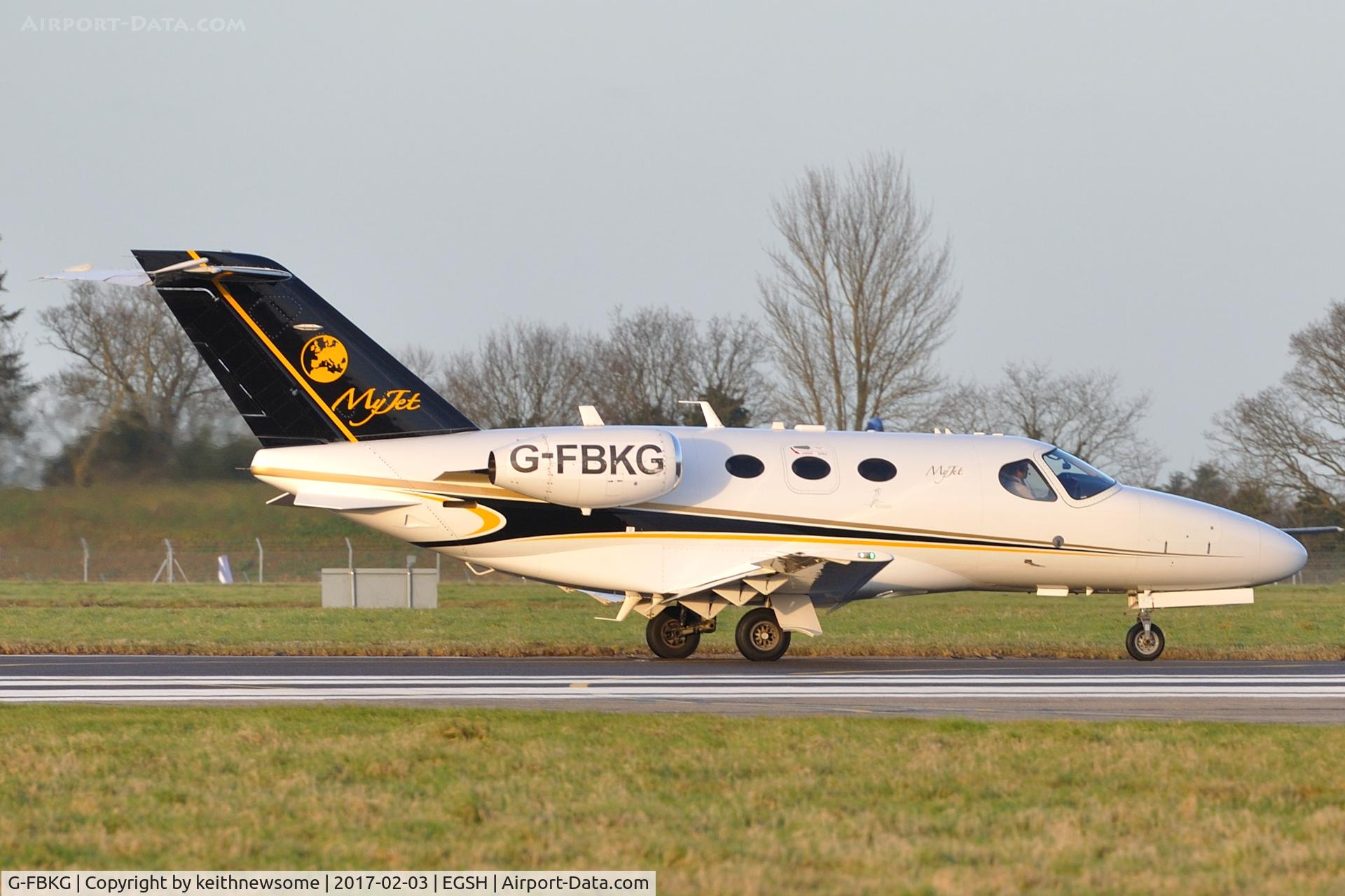 G-FBKG, 2010 Cessna 510 Citation Mustang Citation Mustang C/N 510-0361, Leaving Norwich.