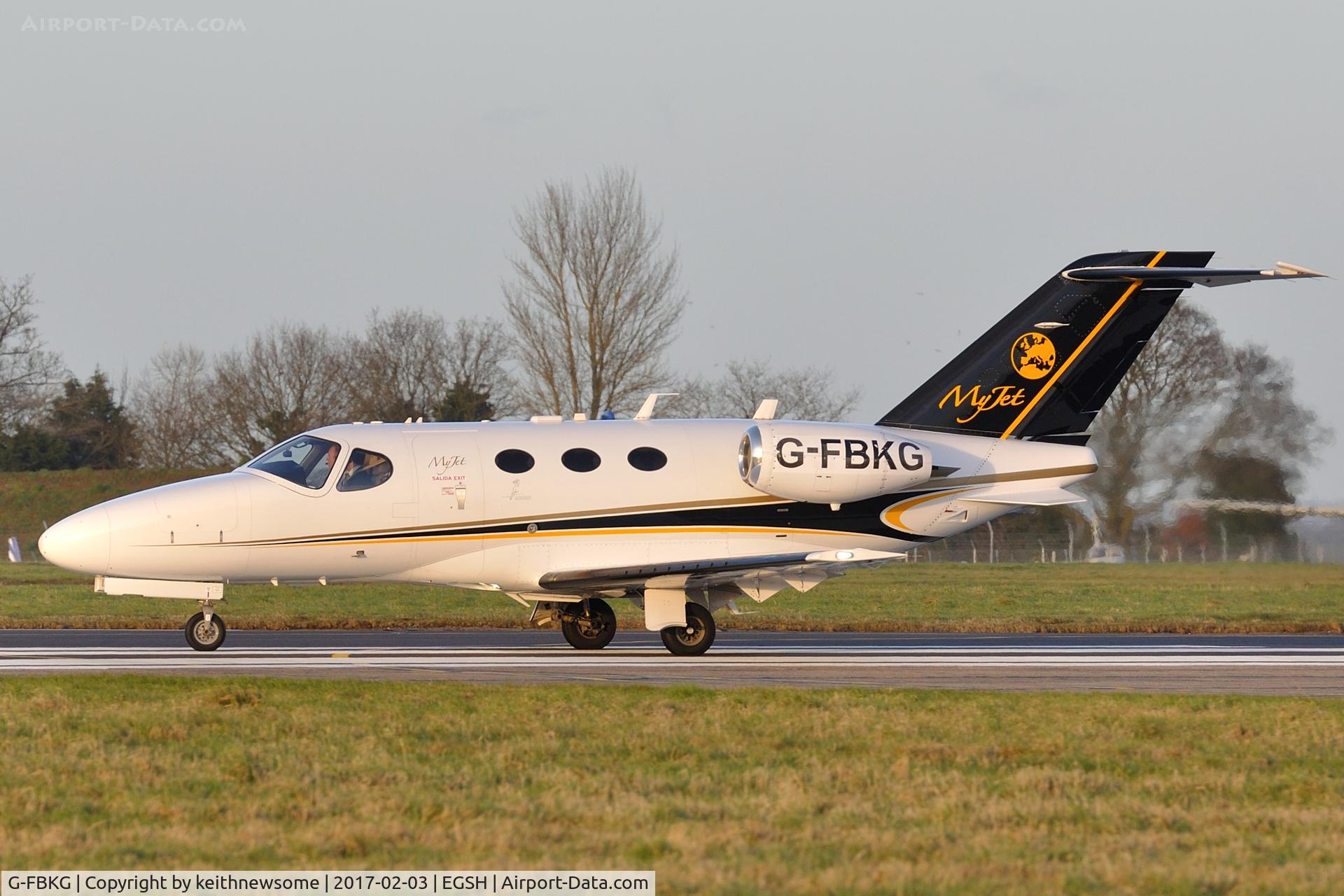 G-FBKG, 2010 Cessna 510 Citation Mustang Citation Mustang C/N 510-0361, Leaving Norwich.