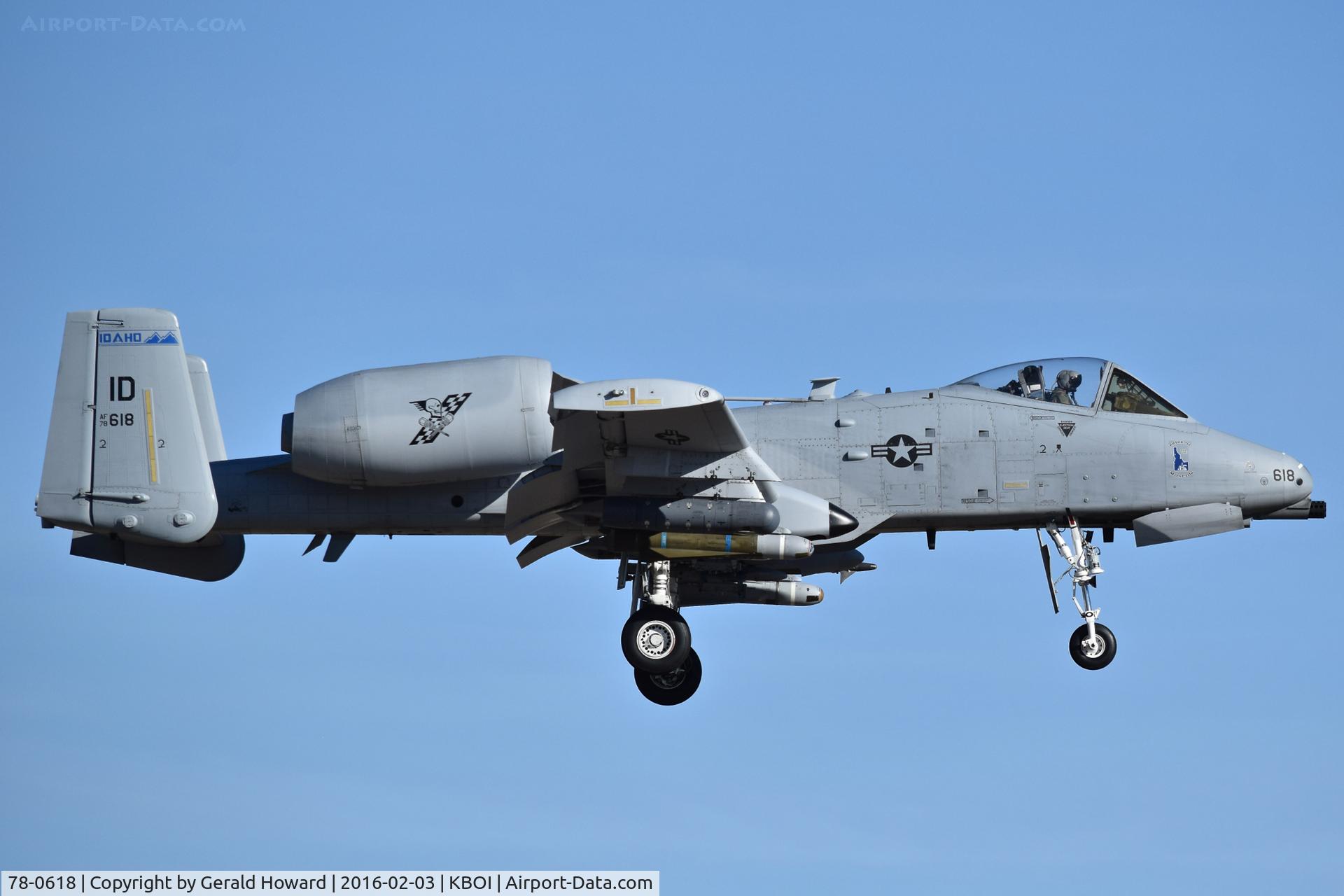 78-0618, 1978 Fairchild Republic A-10C Thunderbolt II C/N A10-0238, Landing RWY 10R.  190th Fighter Sq., Idaho ANG.