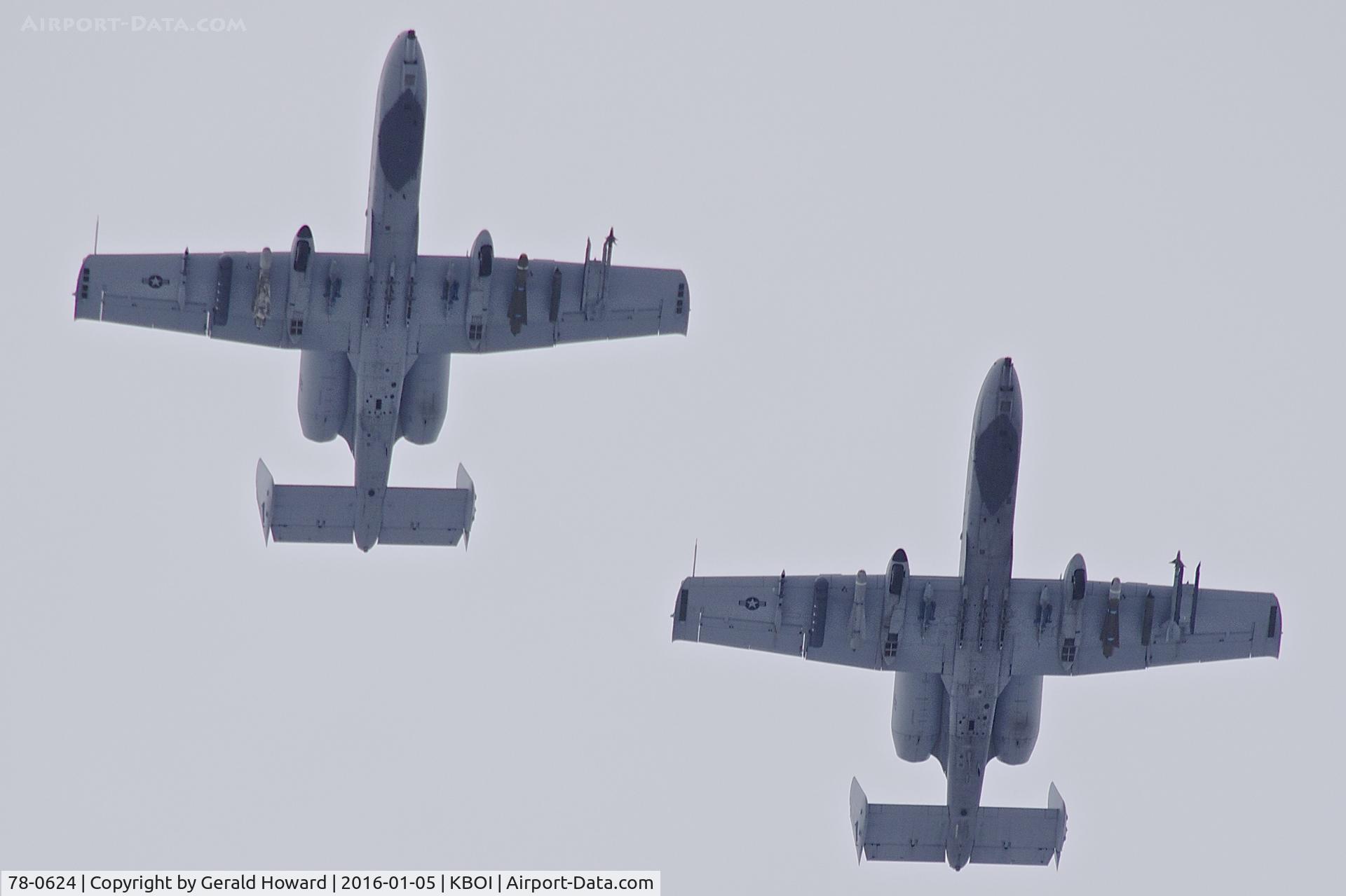 78-0624, 1978 Fairchild Republic A-10C Thunderbolt II C/N A10-0244, Leading 78-0627 overhead before the midfield break to landing  on RWY 10R.  190th Fighter Sq., Idaho ANG.