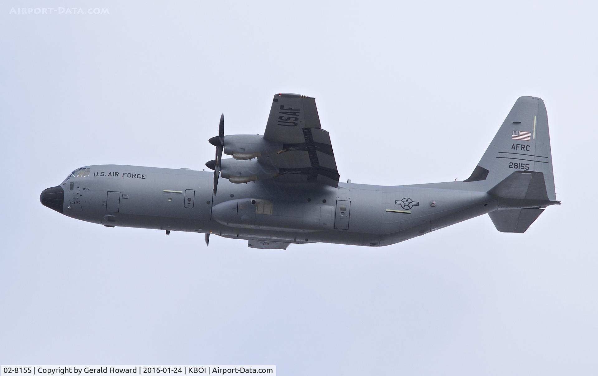 02-8155, 2002 Lockheed Martin C-130J-30 Super Hercules C/N 382-5546, 403rd Wing, AFRC, Keesler AFB. Departing BOI from RWY 28L.