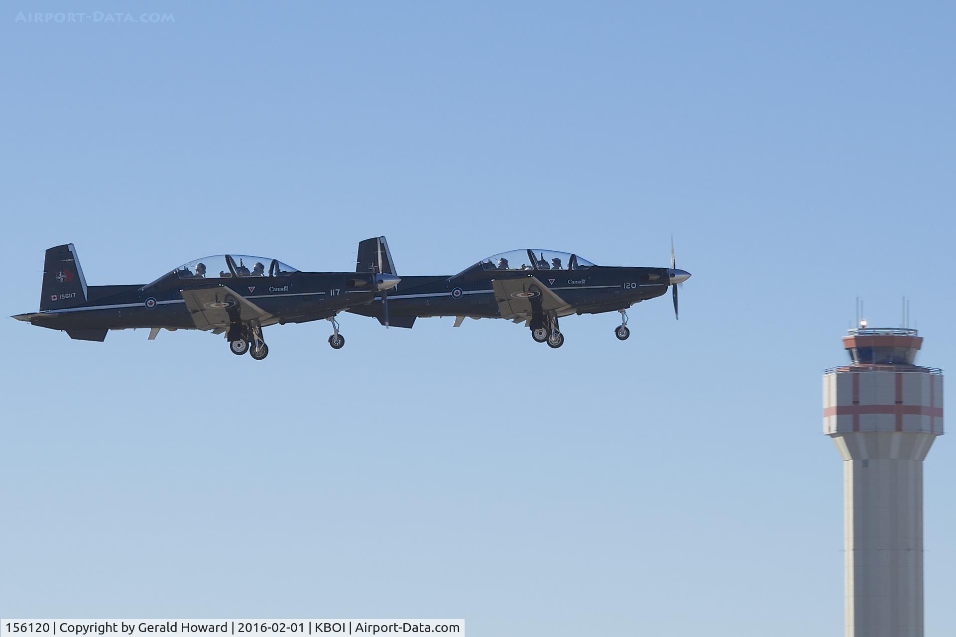 156120, Raytheon CT-156 Harvard II C/N PF-20, Departing RWY 28R with 156117 in tow  No.2 CFFTS, Moose Jaw, Saskatchewan, Canada.