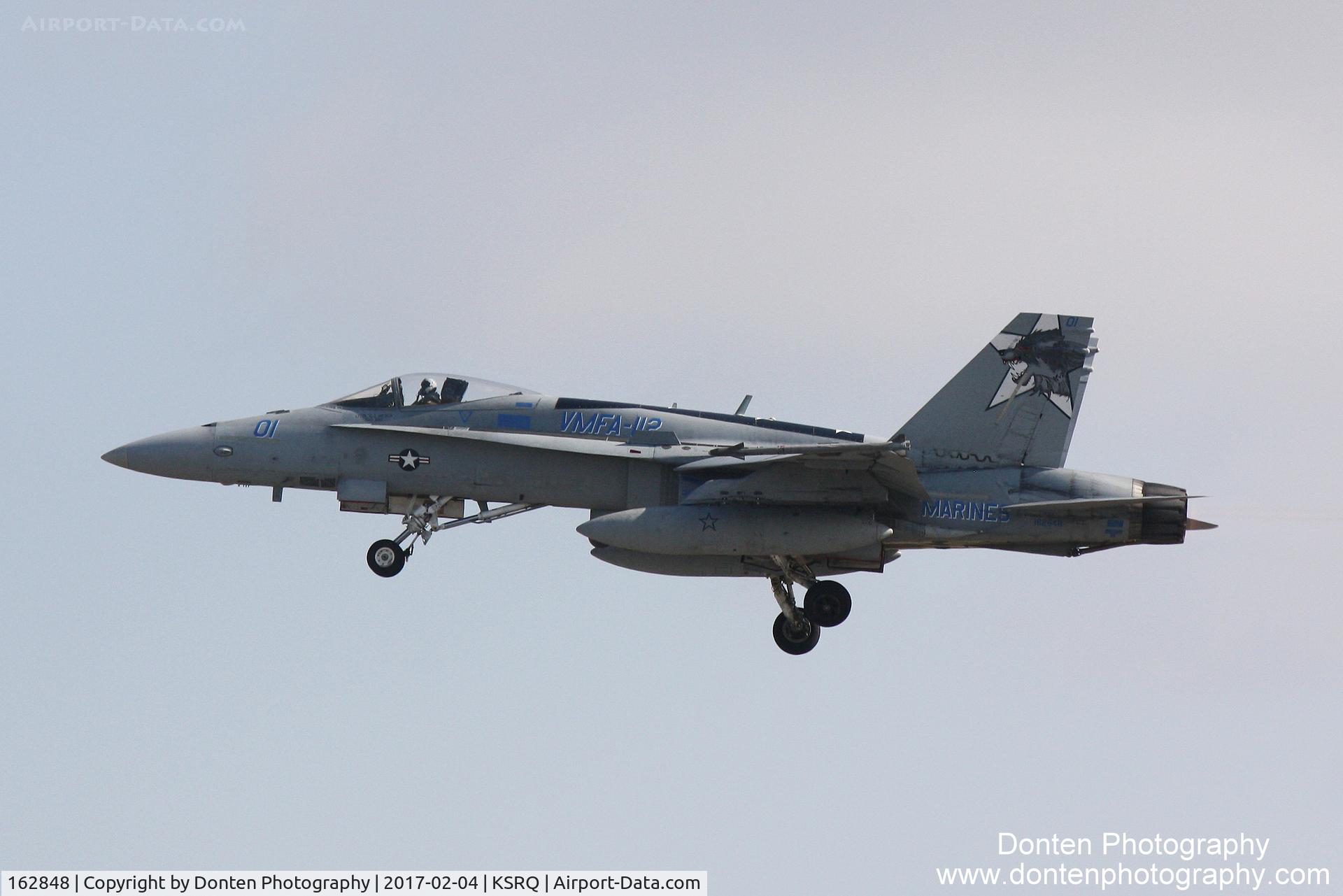 162848, McDonnell Douglas F/A-18A++ Hornet C/N 374/A313, A USMC F/A-18 Hornet (162848) from Marine Fighter Attack Squadron 112 at Naval Air Station Joint Reserve Base Fort Worth departs Sarasota-Bradenton International Airport