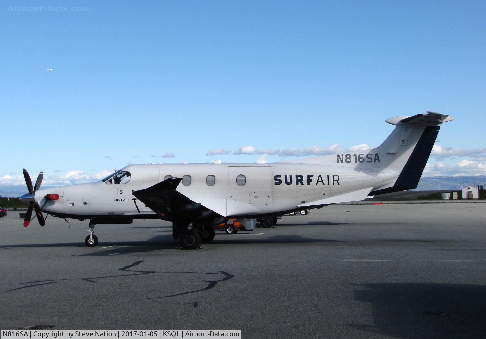 N816SA, 2014 Pilatus PC-12/47E C/N 1499, Surf Air 2014 Pilatus PC-12/47E between flights @ San Carlos Airport, CA