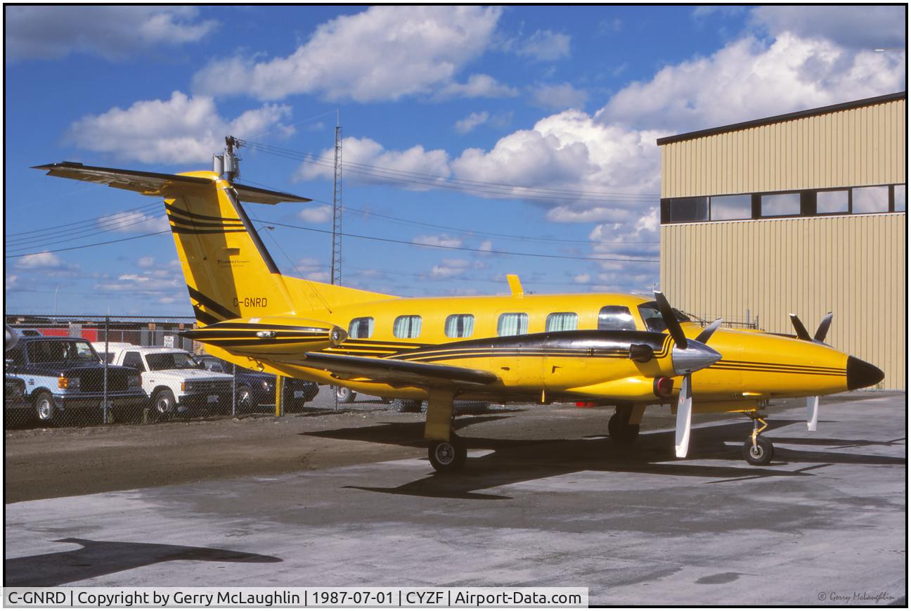 C-GNRD, 1980 Piper PA-42-720 Cheyenne III C/N 42-8001009, Seen at Yellowknife in 1987, this Piper Cheyenne III was operating for Ptarmigan Airways. This company was taken over by First Air in 1995.