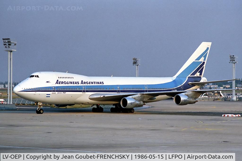 LV-OEP, 1980 Boeing 747-287B C/N 22297, Aerolineas Argentinas	Paris Orly south (stored EZE 7/07, wfu because cracks on fuselage)