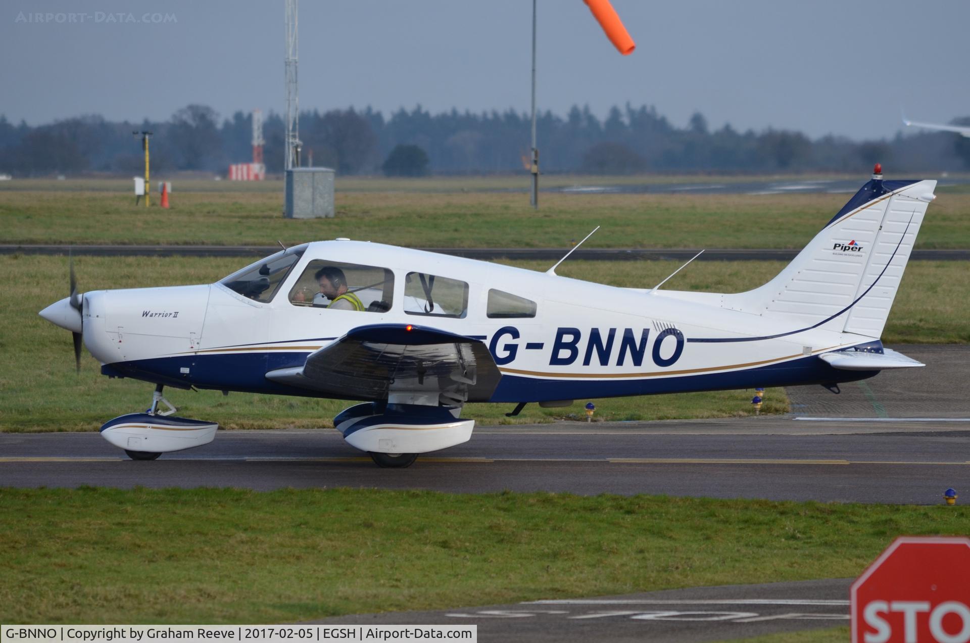 G-BNNO, 1981 Piper PA-28-161 Cherokee Warrior II C/N 28-8116099, About to depart from Norwich.