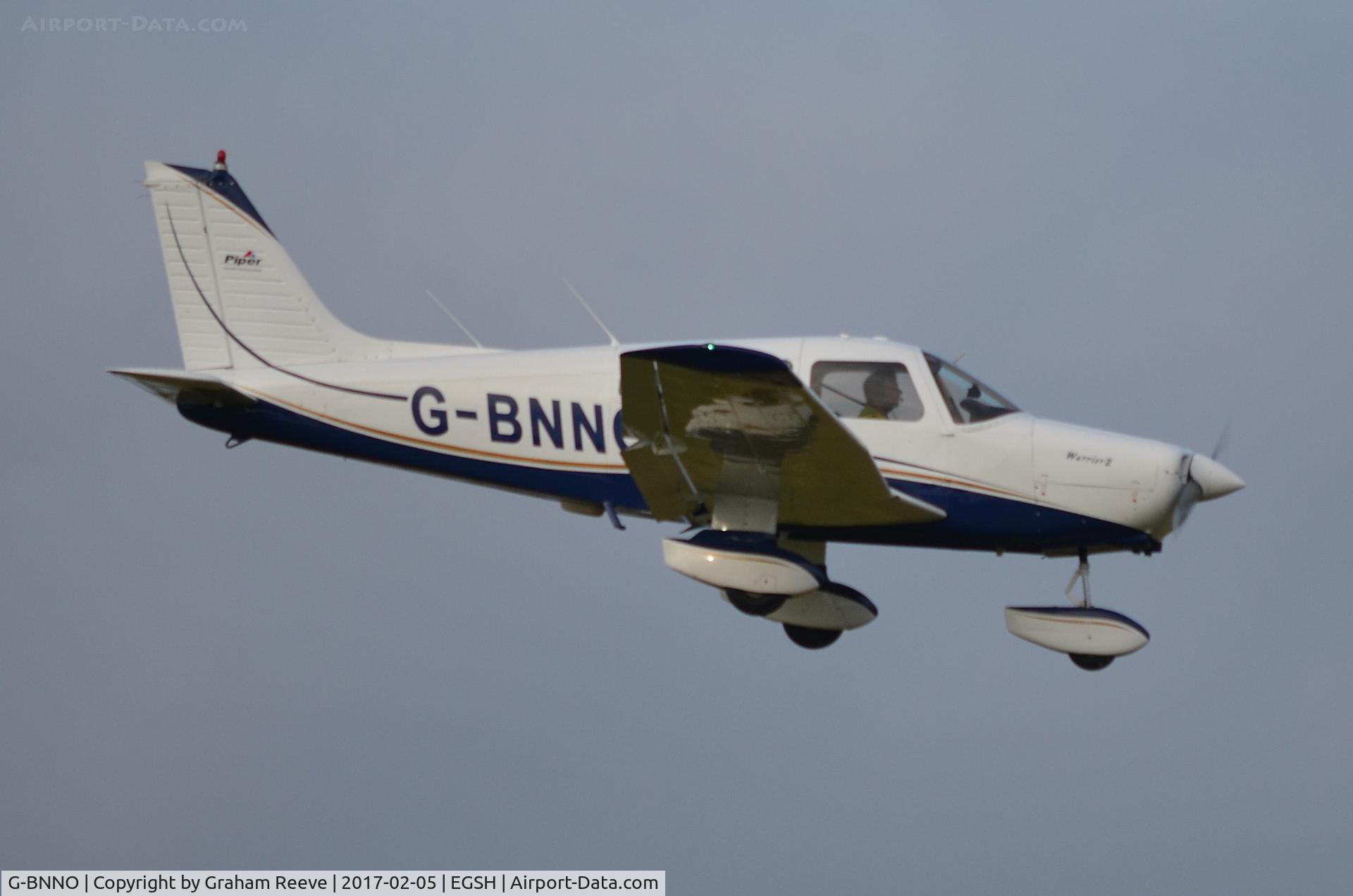 G-BNNO, 1981 Piper PA-28-161 Cherokee Warrior II C/N 28-8116099, Landing at Norwich.